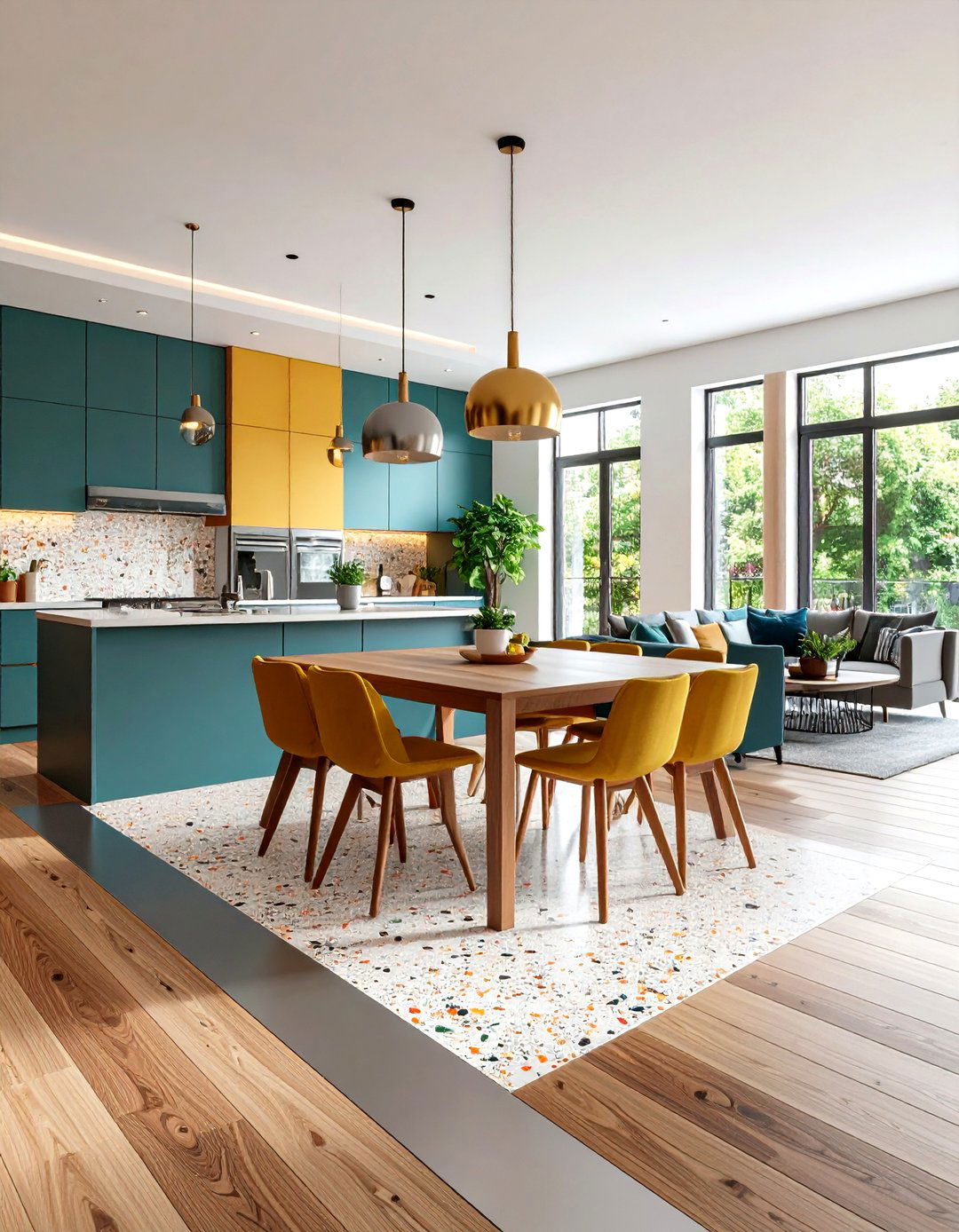 Terrazzo and Wood Transition Floors - 20 Terrazzo Kitchen Floor Ideas