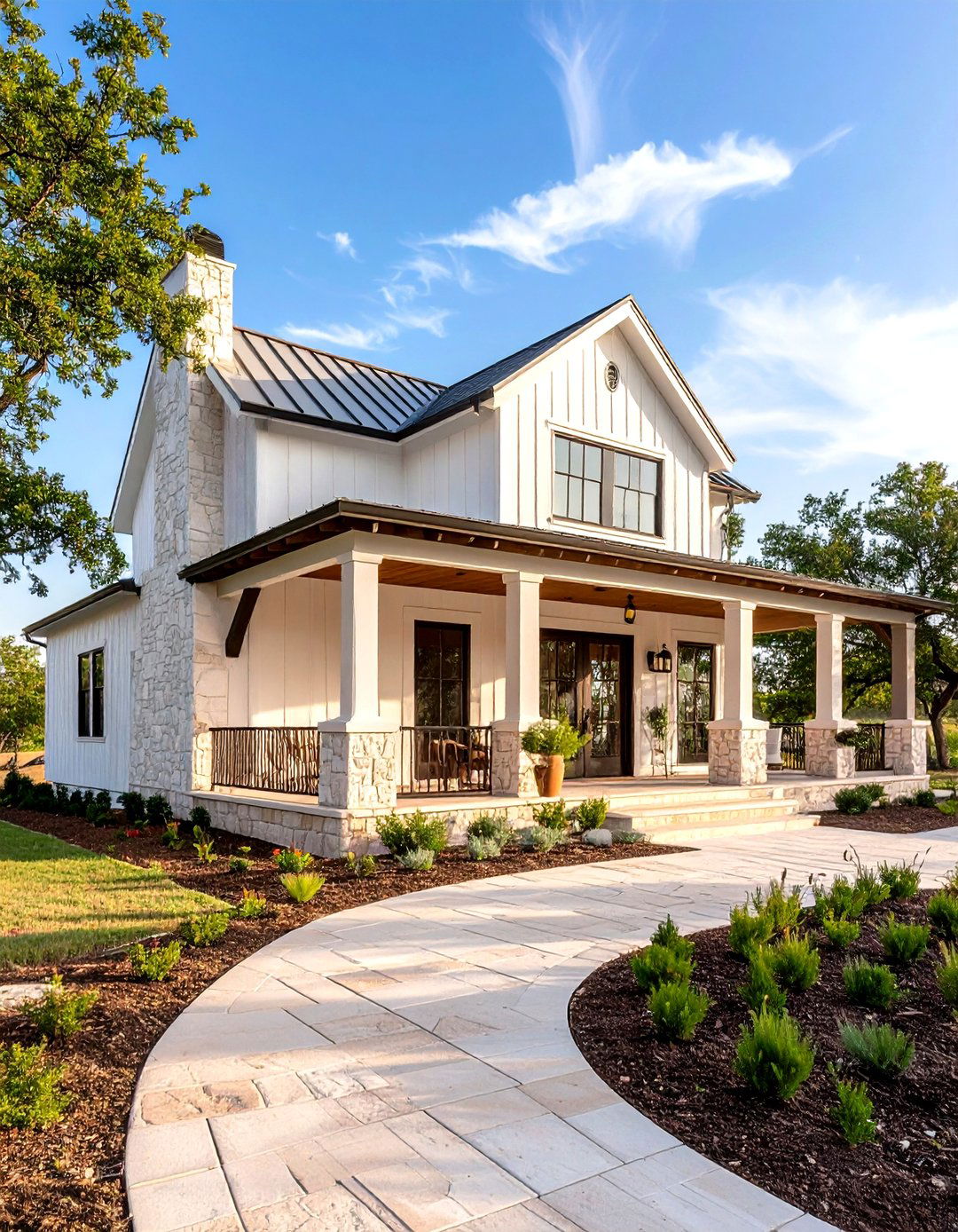 Texas Hill Country White Farmhouse With Wrap around Porch - 20 White Farmhouse With Wrap-around Porch Ideas