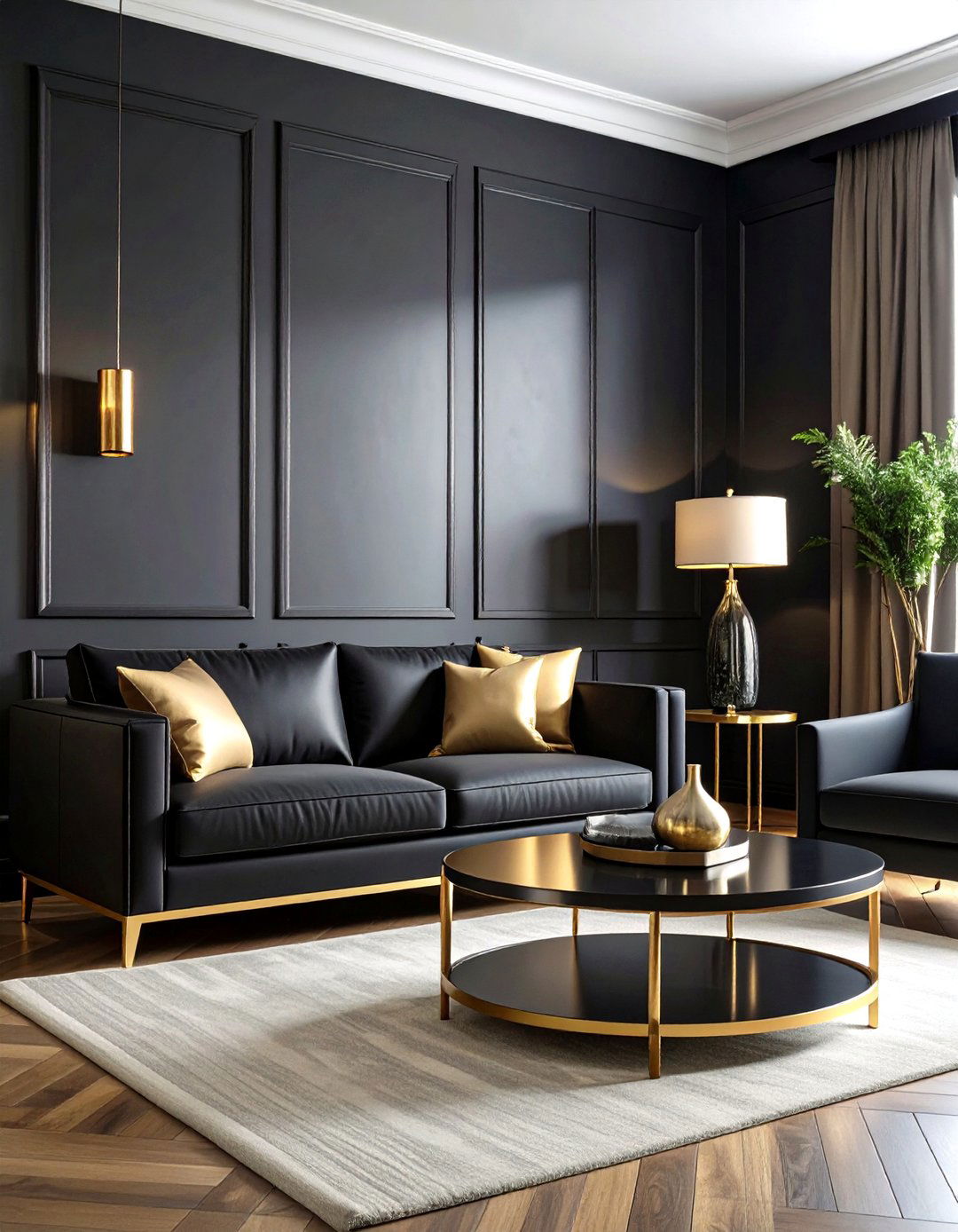 Textural Contrast Using Matte Black and Polished Gold - 20 Black and Gold Living Room Ideas