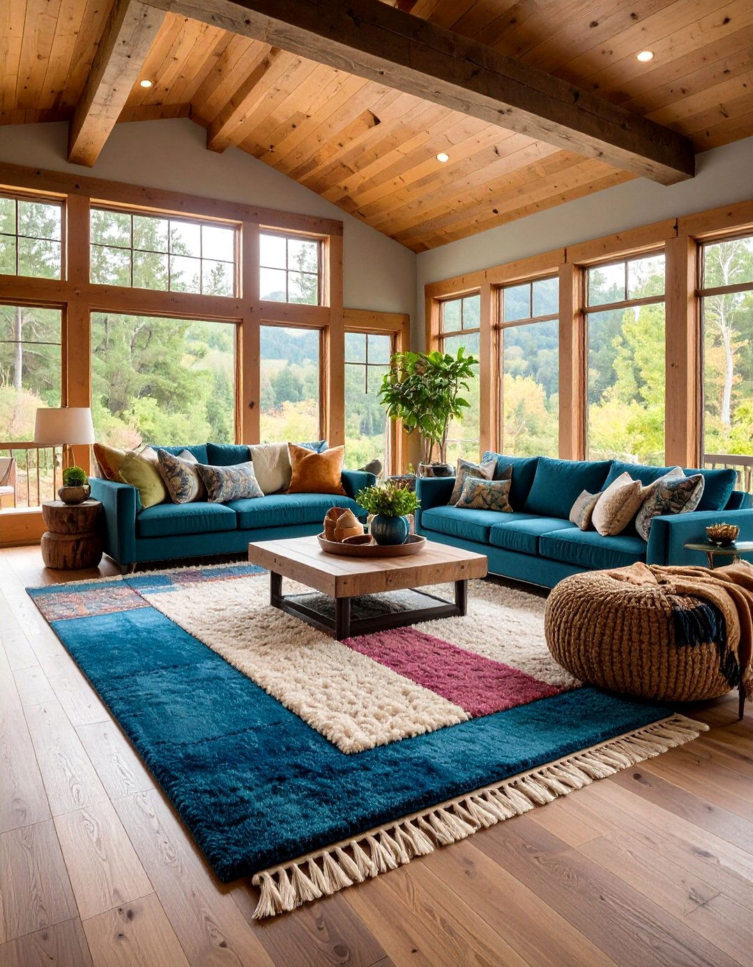 Textural Contrast with Rugs and Carpets - 20 Sunken Living Room Ideas