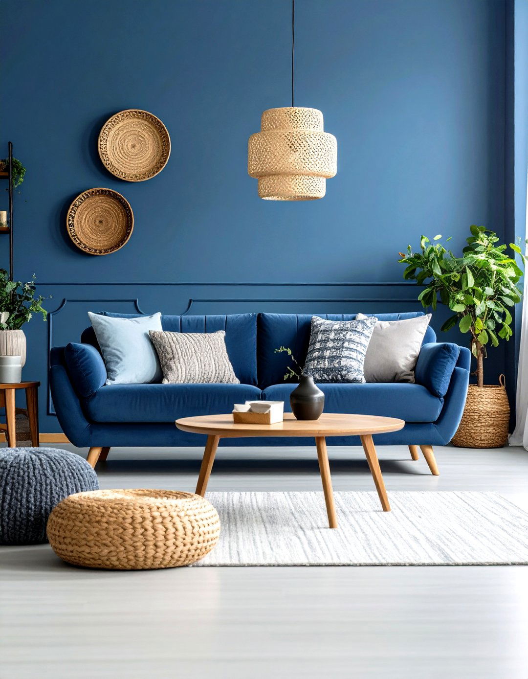 Textural Grey Floor Living Room with Blue Walls Layered Comfort Design - 20 grey floor living room with blue walls ideas