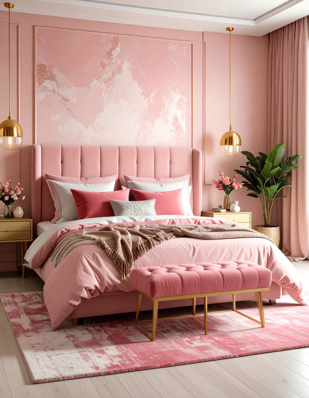 Textural Layers Pink and Gold Bedroom - 20 Pink and Gold Bedroom Ideas