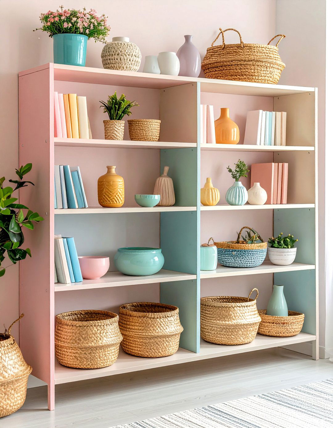Textural Material Contrast Styling - 20 Bookshelf Decor Ideas
