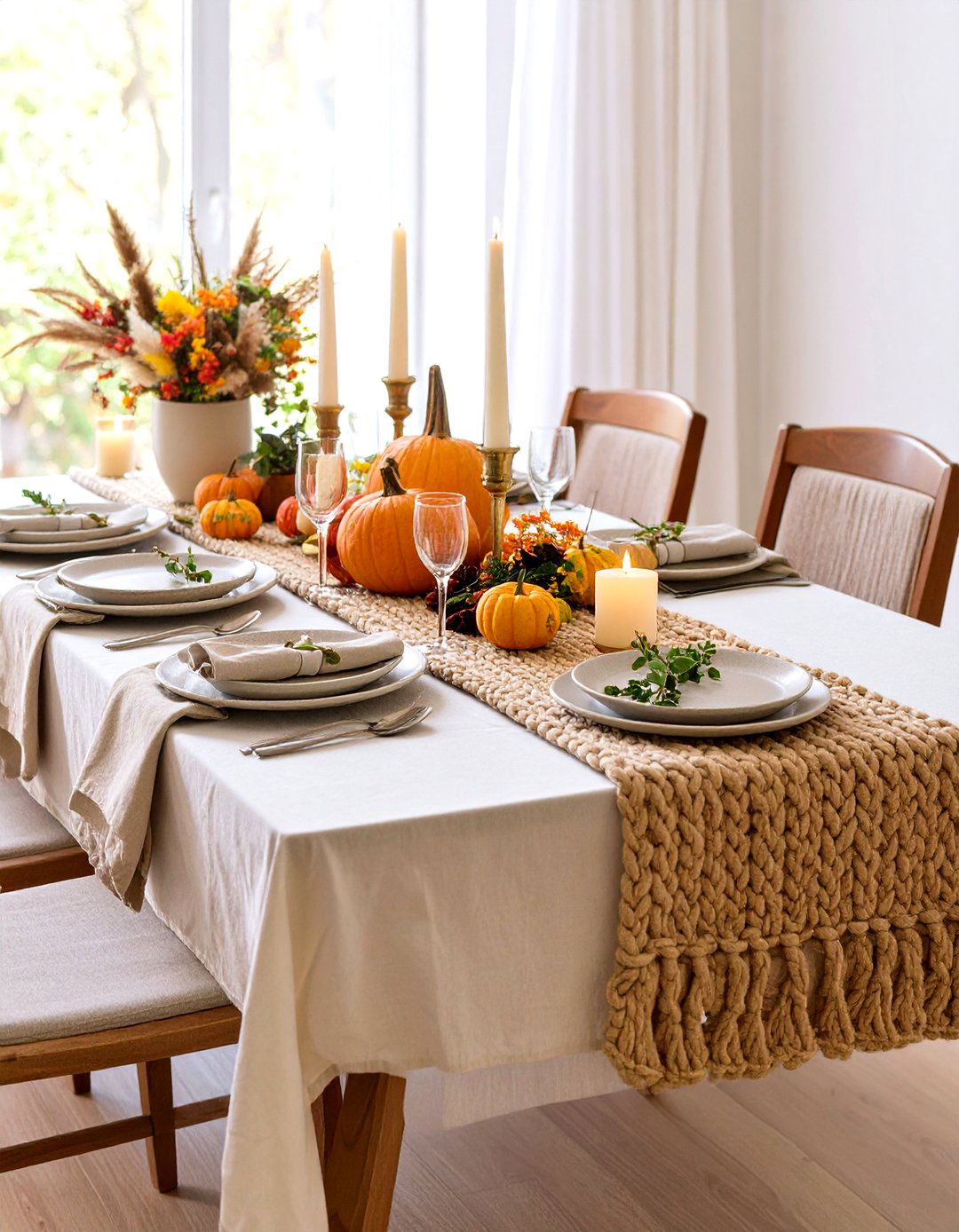Textural Neutral Thanksgiving Table Decor - 20 thanksgiving table decor ideas