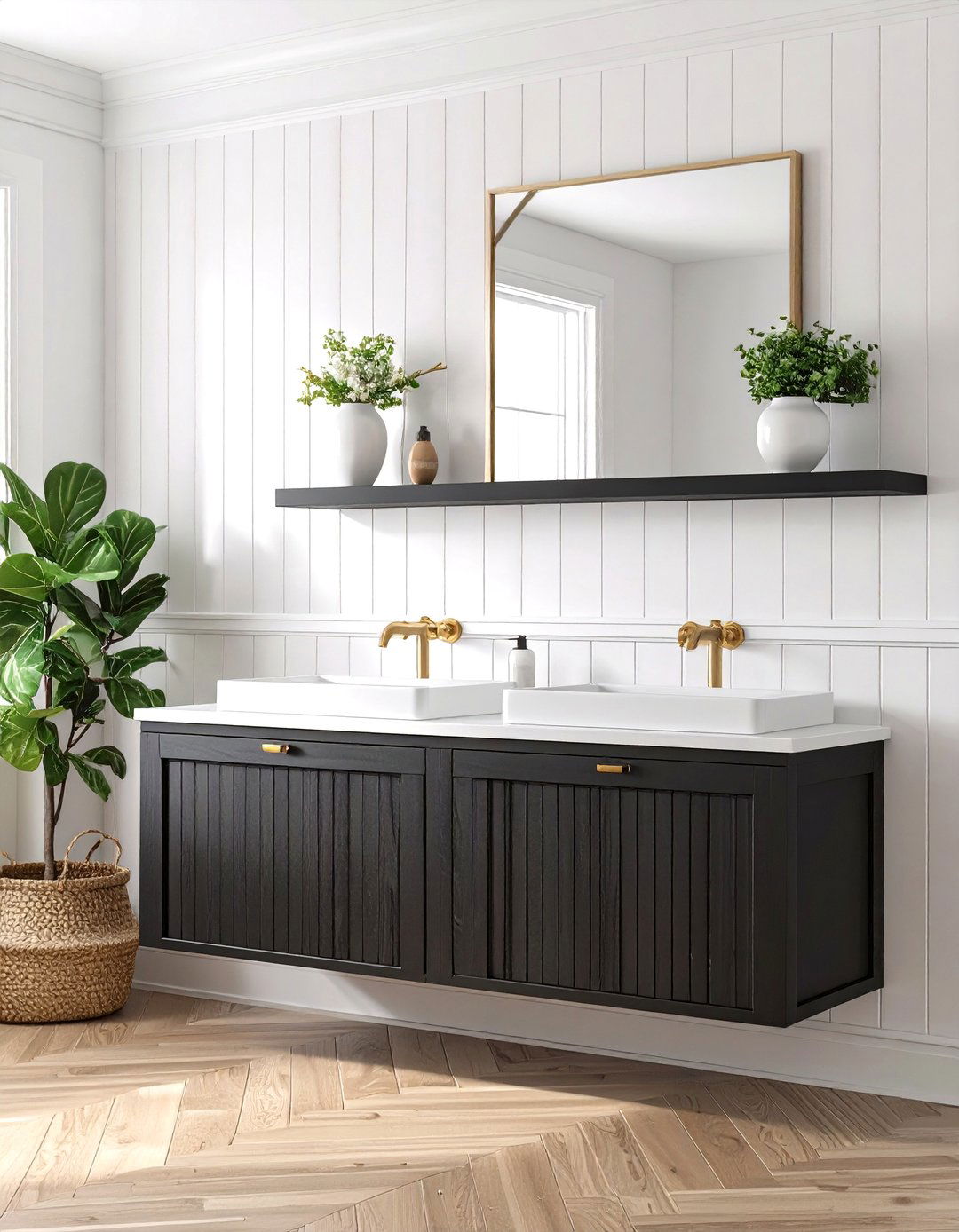 Texture Play Fluted Panels and Plaster - 20 Black and White Powder Room Ideas