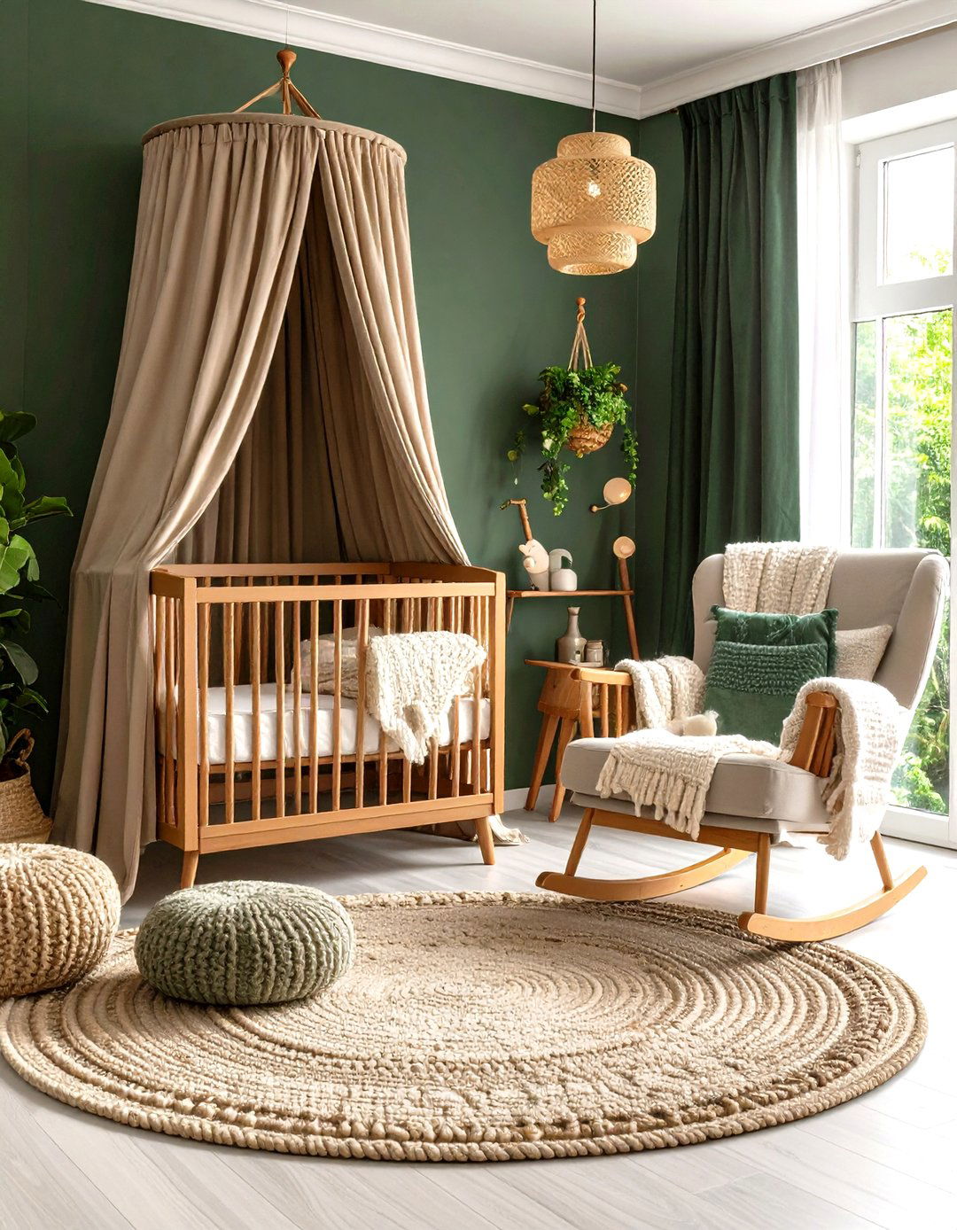 Texture Rich Layers in a Dark Green Nursery - 20 Dark Green Nursery Ideas