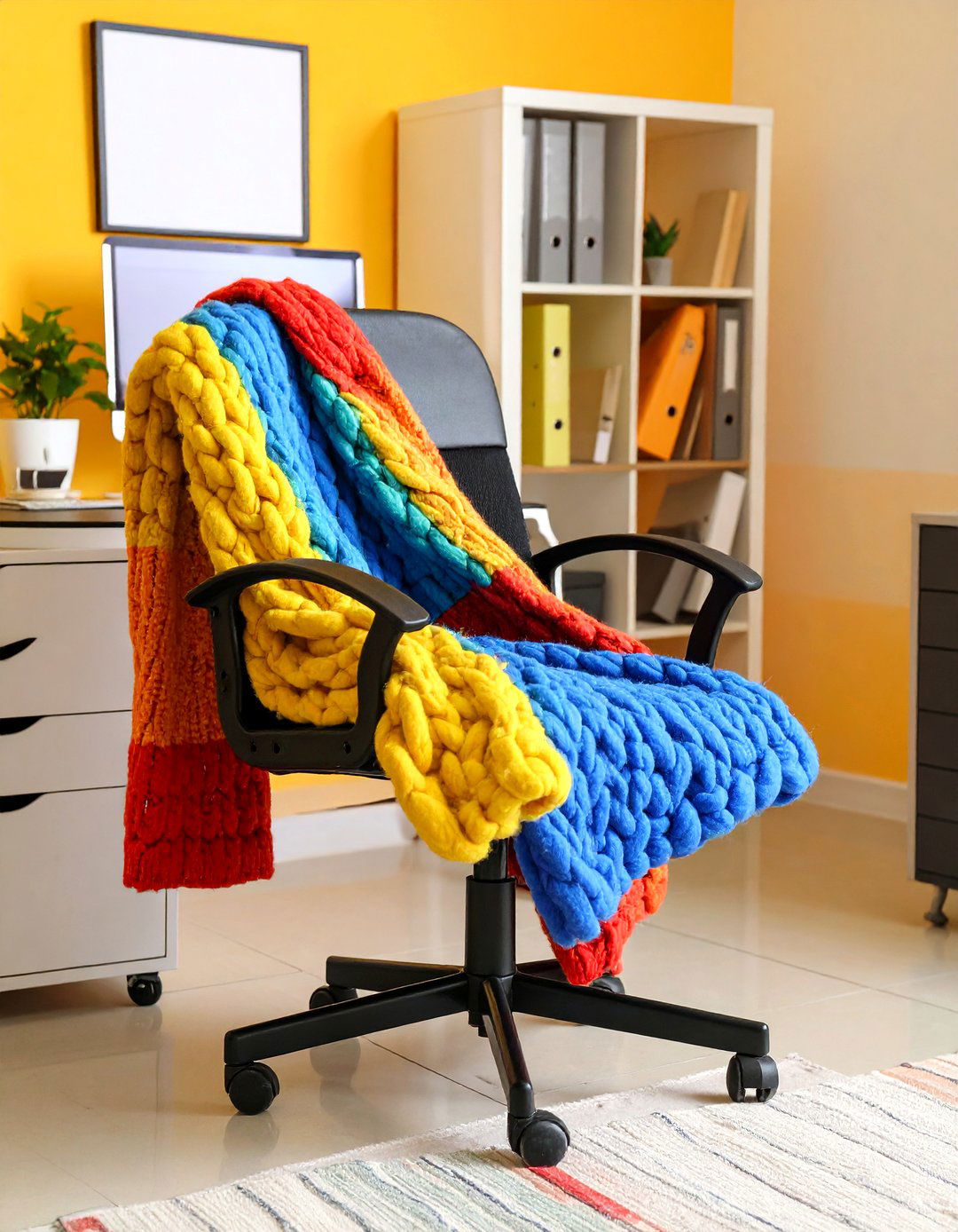 Texture Rich Throw Blanket for Daytime Warmth - 20 Cubicle Decor Ideas