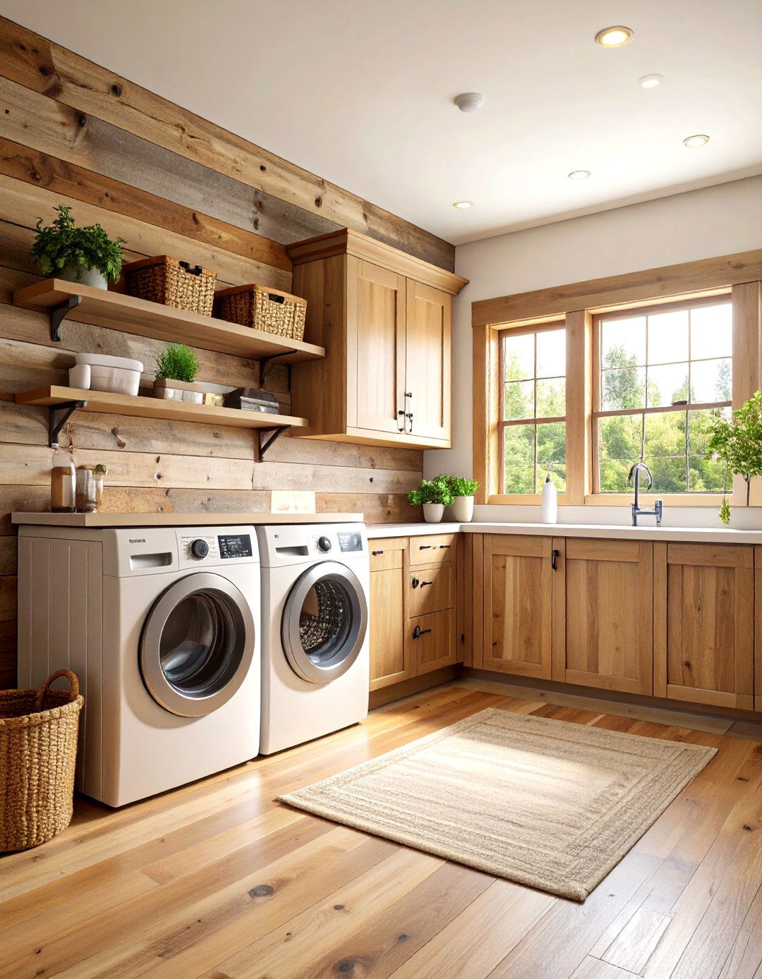 Textured Accent Wall with Reclaimed Barn Wood in Rustic Laundry Room - 20 Rustic Laundry Room Ideas
