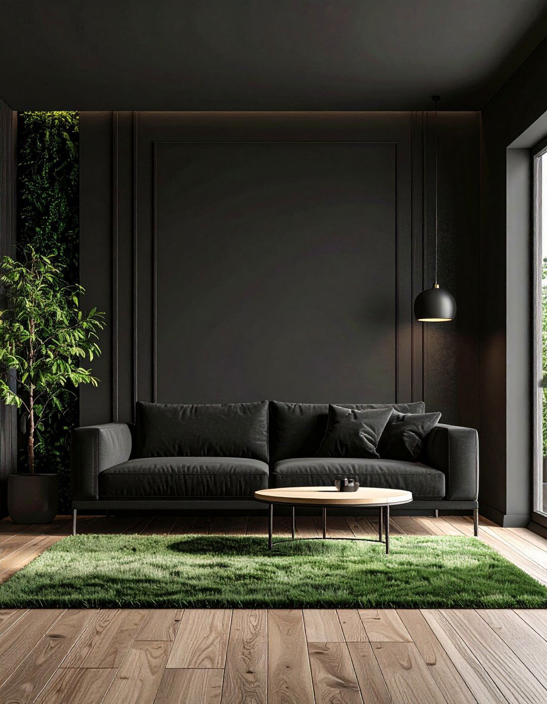 Textured Black Living Room Wallpaper Adds Depth - 20 Black Living Room Ideas