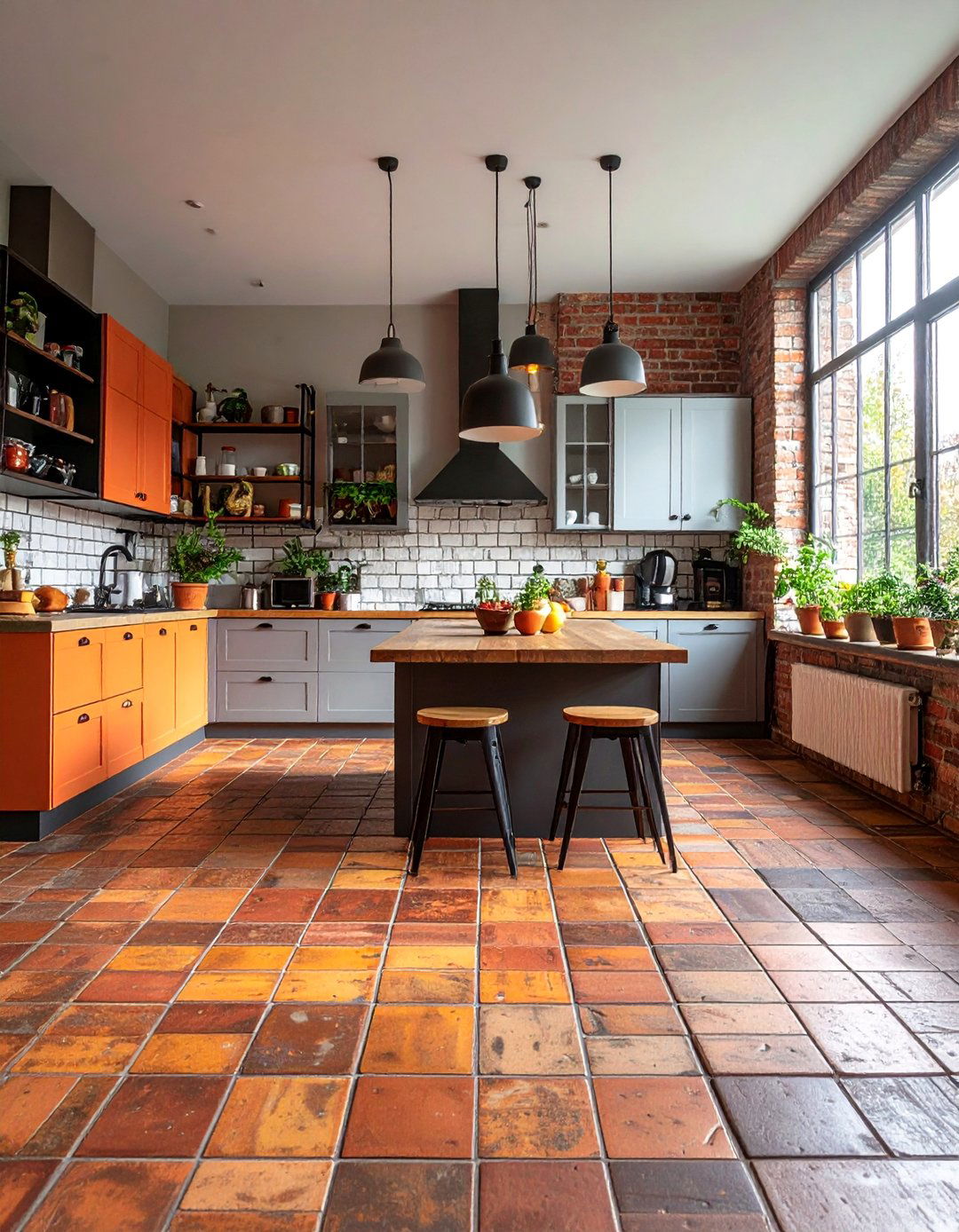Textured Brick Kitchen Floor Tile Charm - 20 Kitchen Floor Tile Ideas