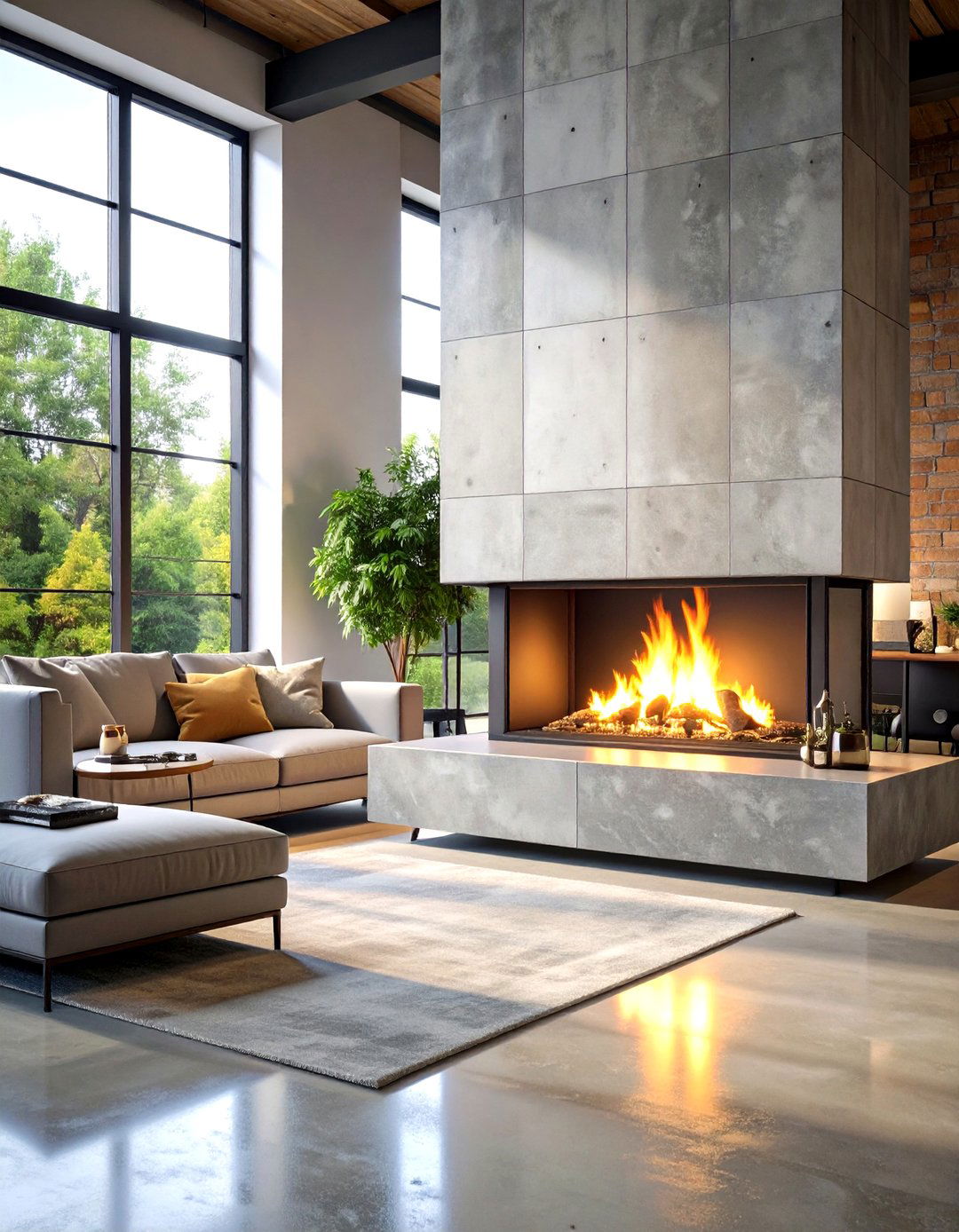 Textured Concrete Look Quartz Fireplace Surround - 20 Quartz Fireplace Surround Ideas