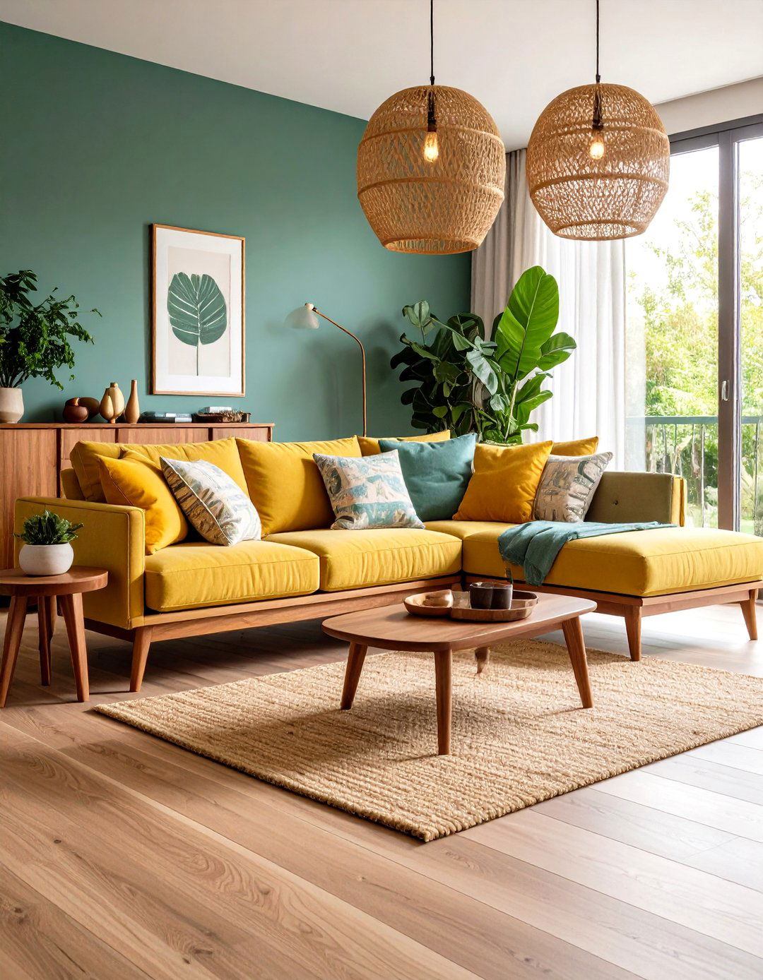 Textured Fabric and Natural Fiber Mid Century Modern Living Room - 20 Mid-Century Modern Living Room Ideas