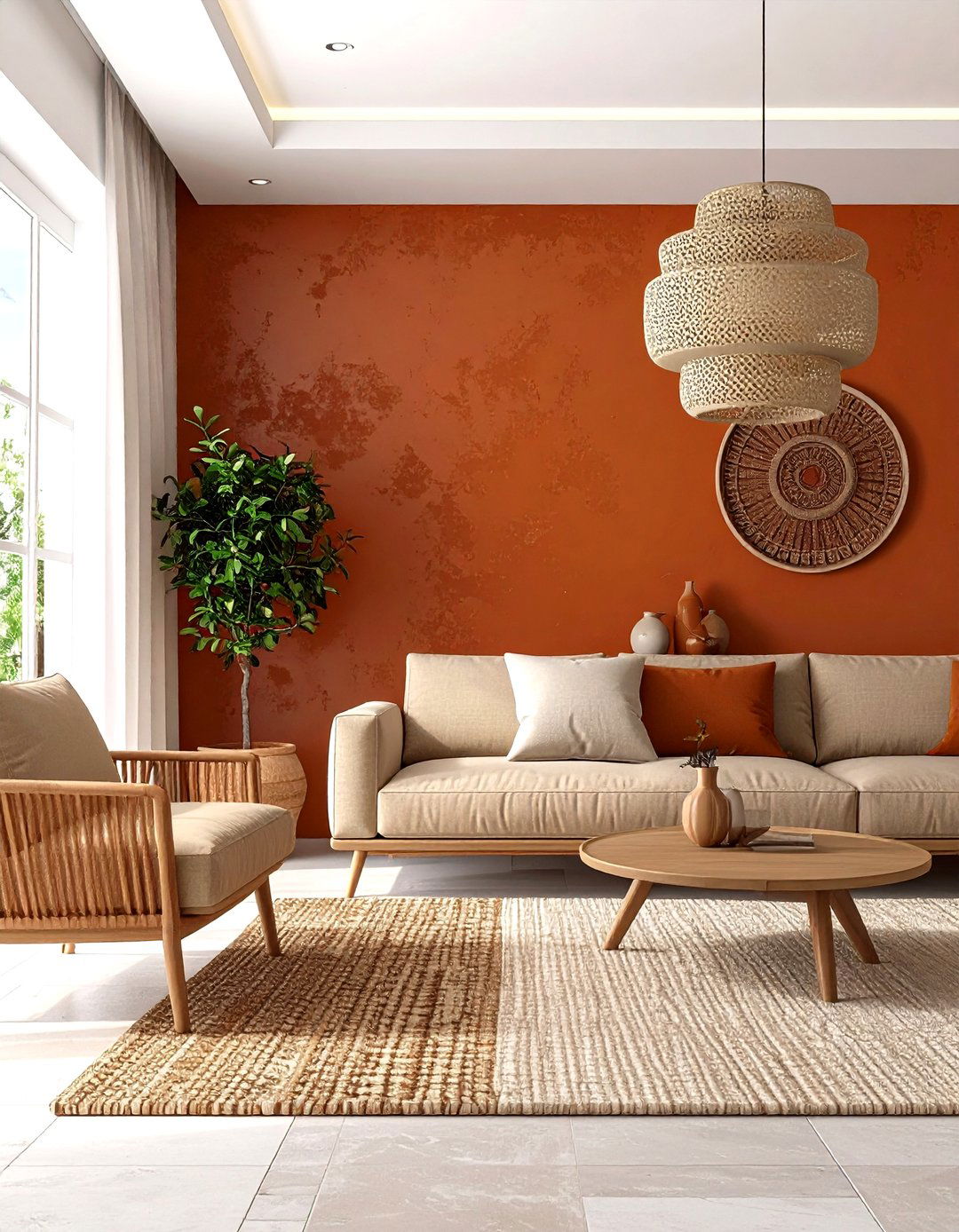 Textured Feature Wall Terracotta Living Room - 20 terracotta living room ideas