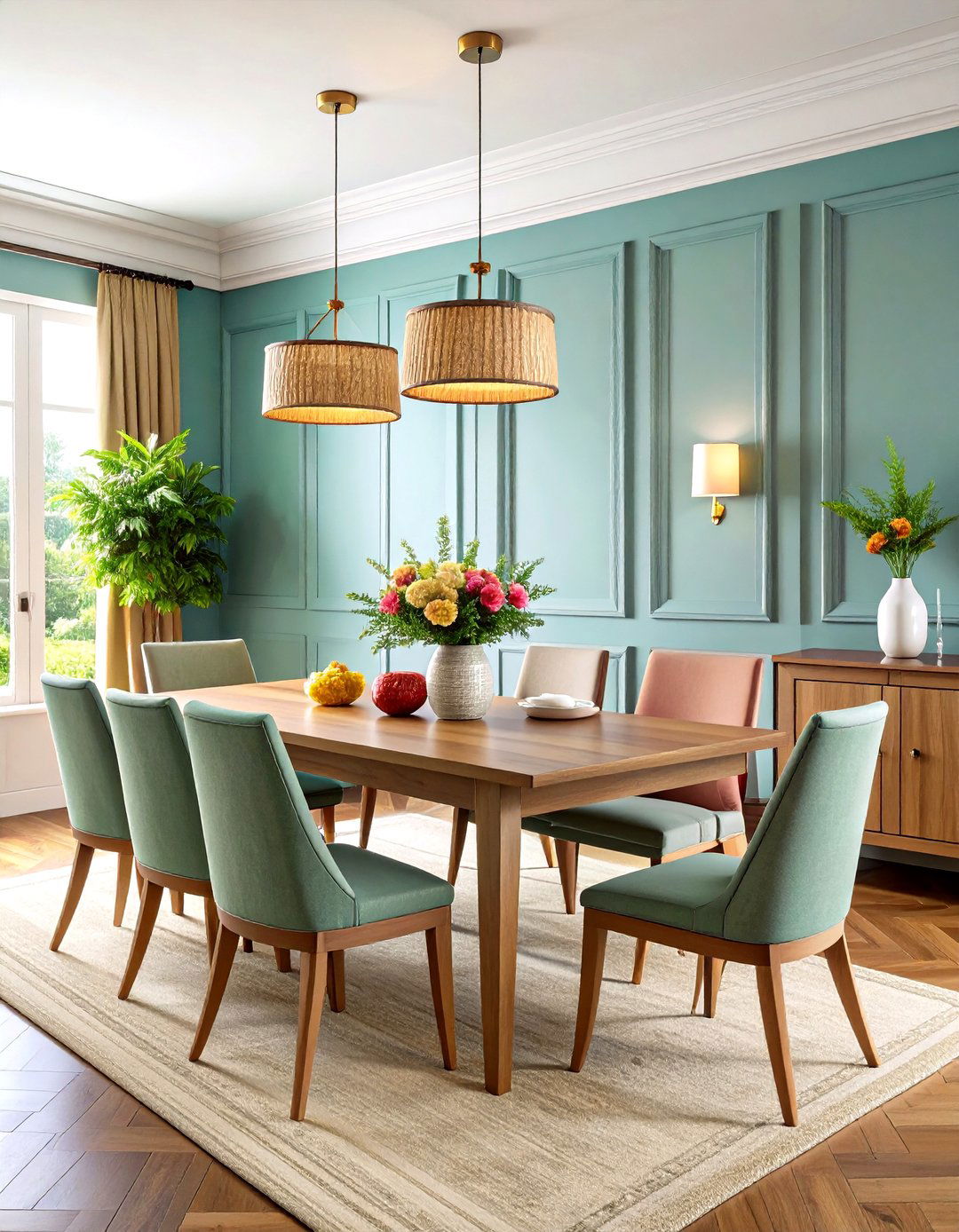 Textured Grasscloth Backed Wainscoting - 20 Dining Room Wainscoting Ideas