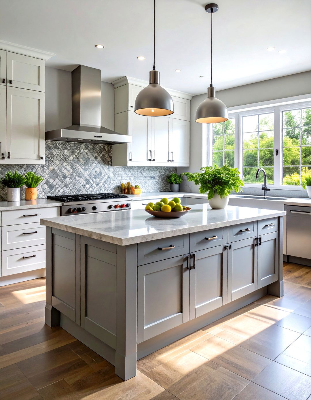 Textured Gray Backsplash Adds Depth - 20 Grey and White Kitchen Ideas