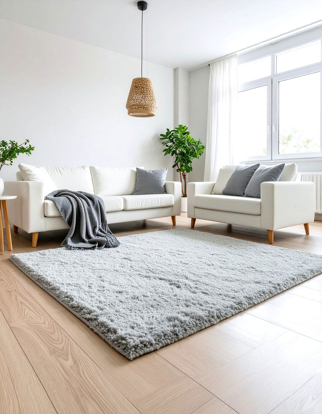 Textured Grey Area Rugs on White Wood Floors - 20 Grey and White House Interior Design Ideas