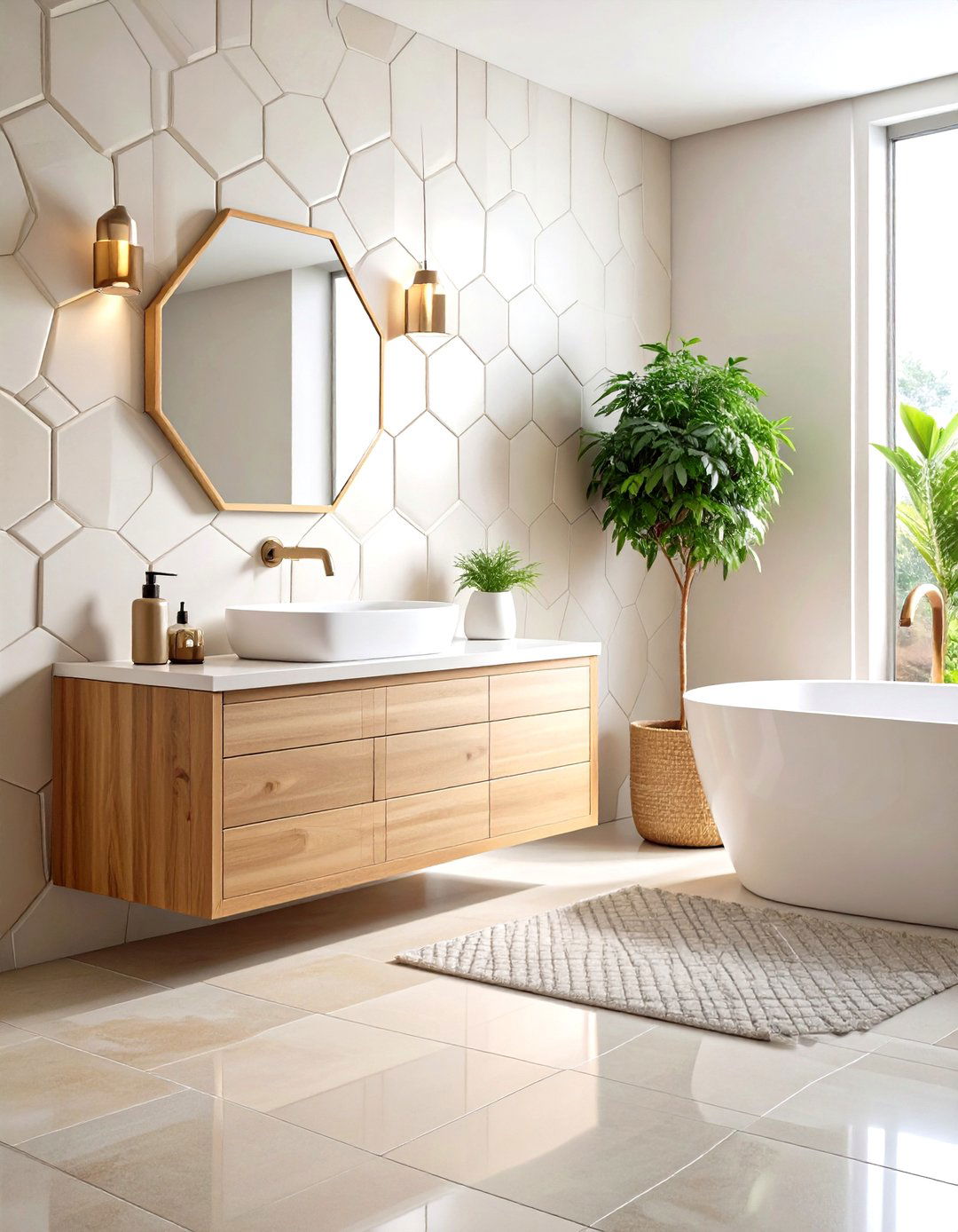 Textured Hexagon Tiles for Tactile Interest - 20 Hexagon Tiles Ideas for Bathrooms