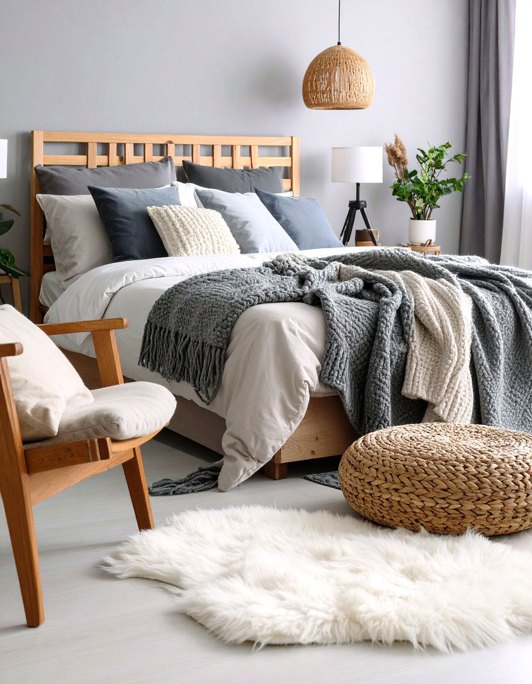 Textured Layering in a Grey and White Bedroom for Depth - 20 Grey and White Bedroom Ideas