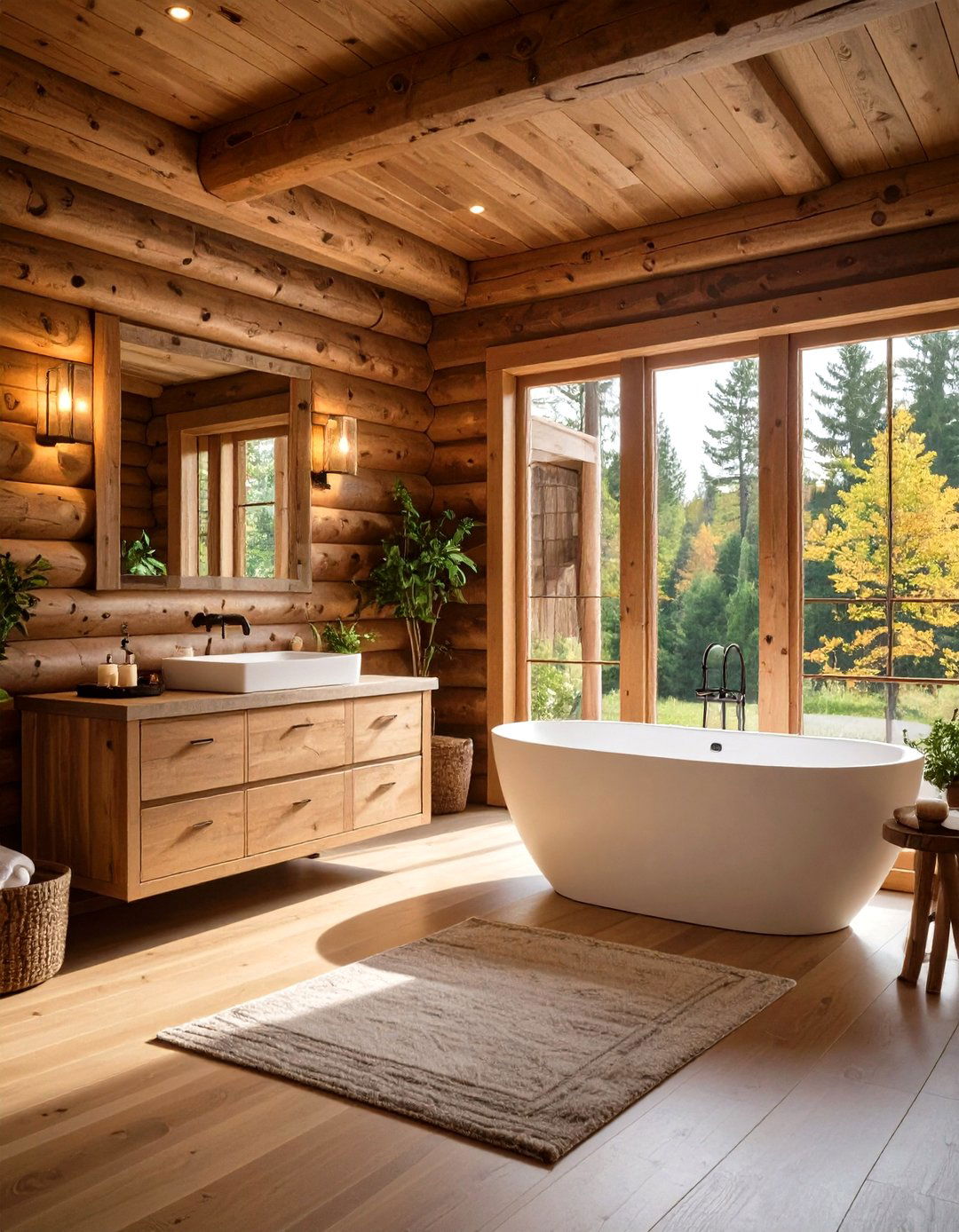Textured Log Walls - 20 Rustic Outdoor Bathroom Ideas