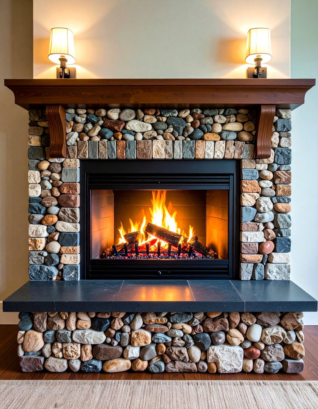 Textured Mosaic Faux Stone Fireplace for Dramatic Depth - 20 Faux Stone Fireplace Ideas
