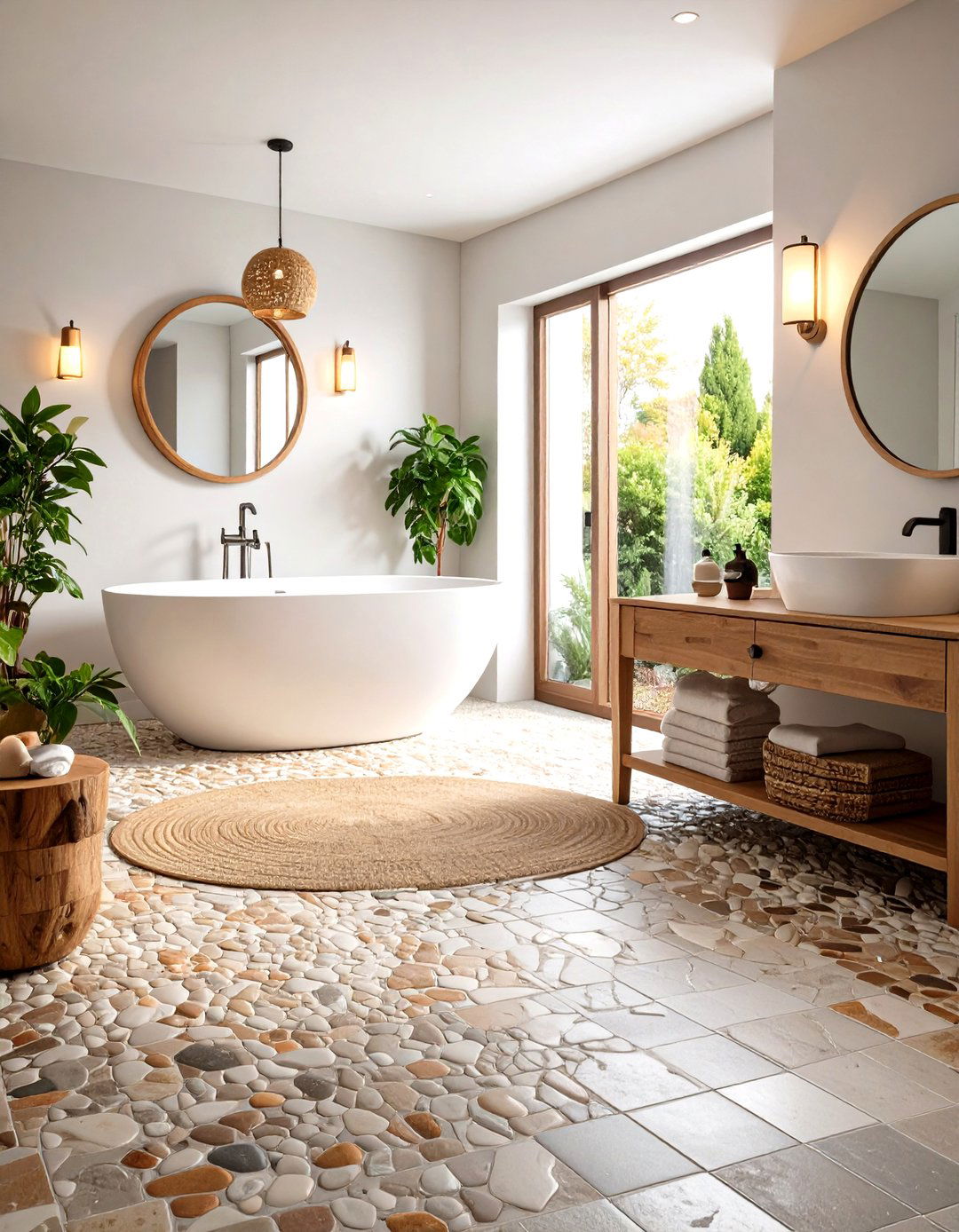 Textured Penny Tile Floor with Mixed Finishes - 20 Penny Tile Bathroom Floor Ideas