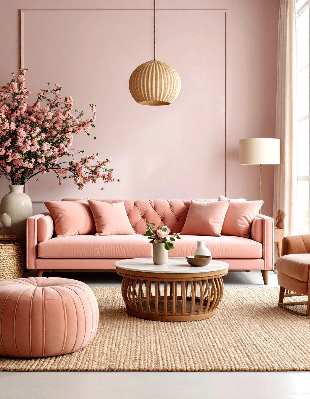 Textured Pink Living Room with Tactile Richness - 20 Pink Living Room Ideas