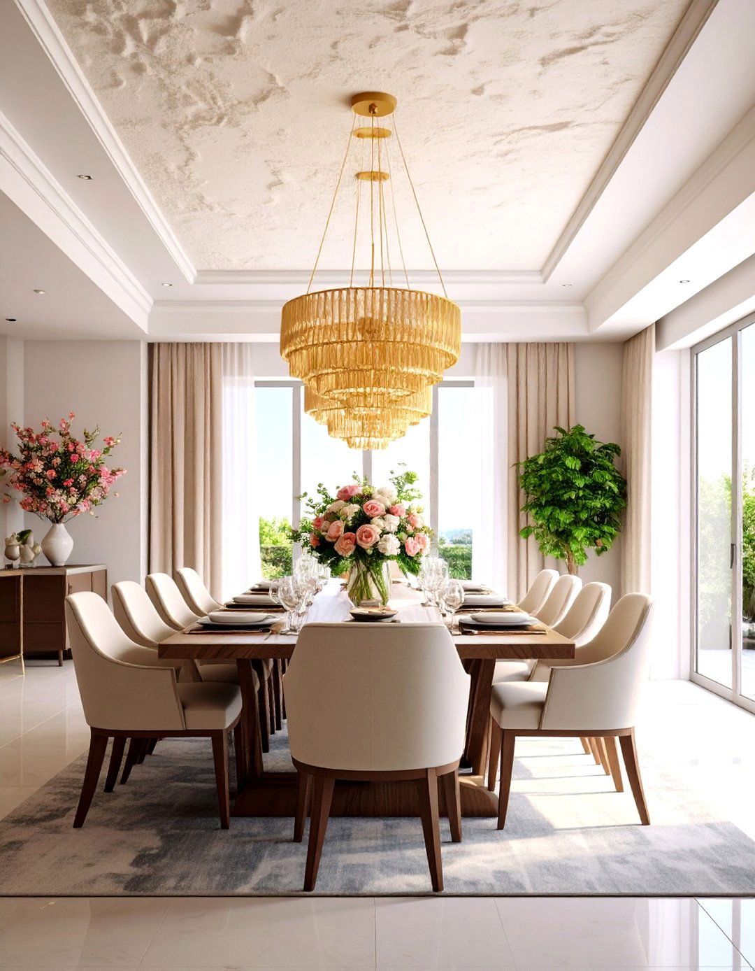 Textured Plaster Dining Room Ceiling Adds Subtle Movement - 20 Dining Room Ceiling Ideas