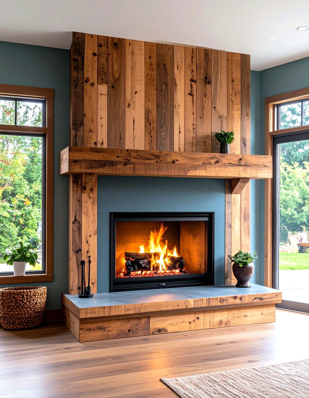 Textured Shiplap with Oversized Mantel - 20 Shiplap Fireplace Ideas