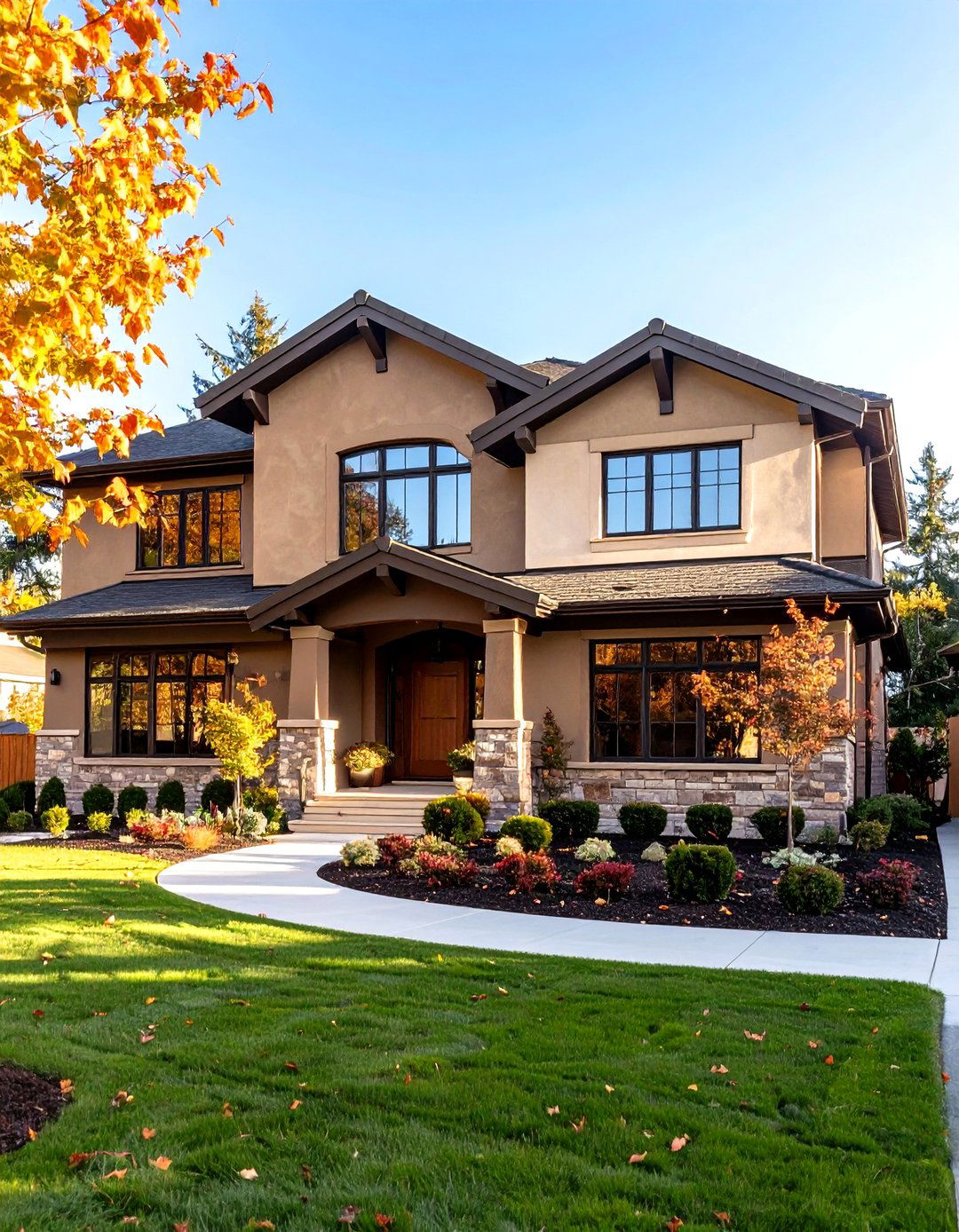 Textured Stucco Enlivens a Dark Brown House Exterior - 20 Dark Brown House Exterior Ideas