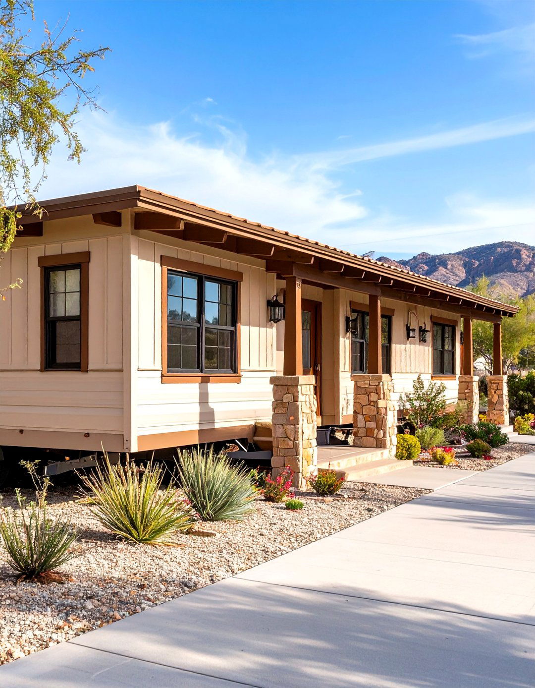 Textured Stucco Look Mobile Home Siding with Southwest Flair - 20 Mobile Home Siding Design Ideas