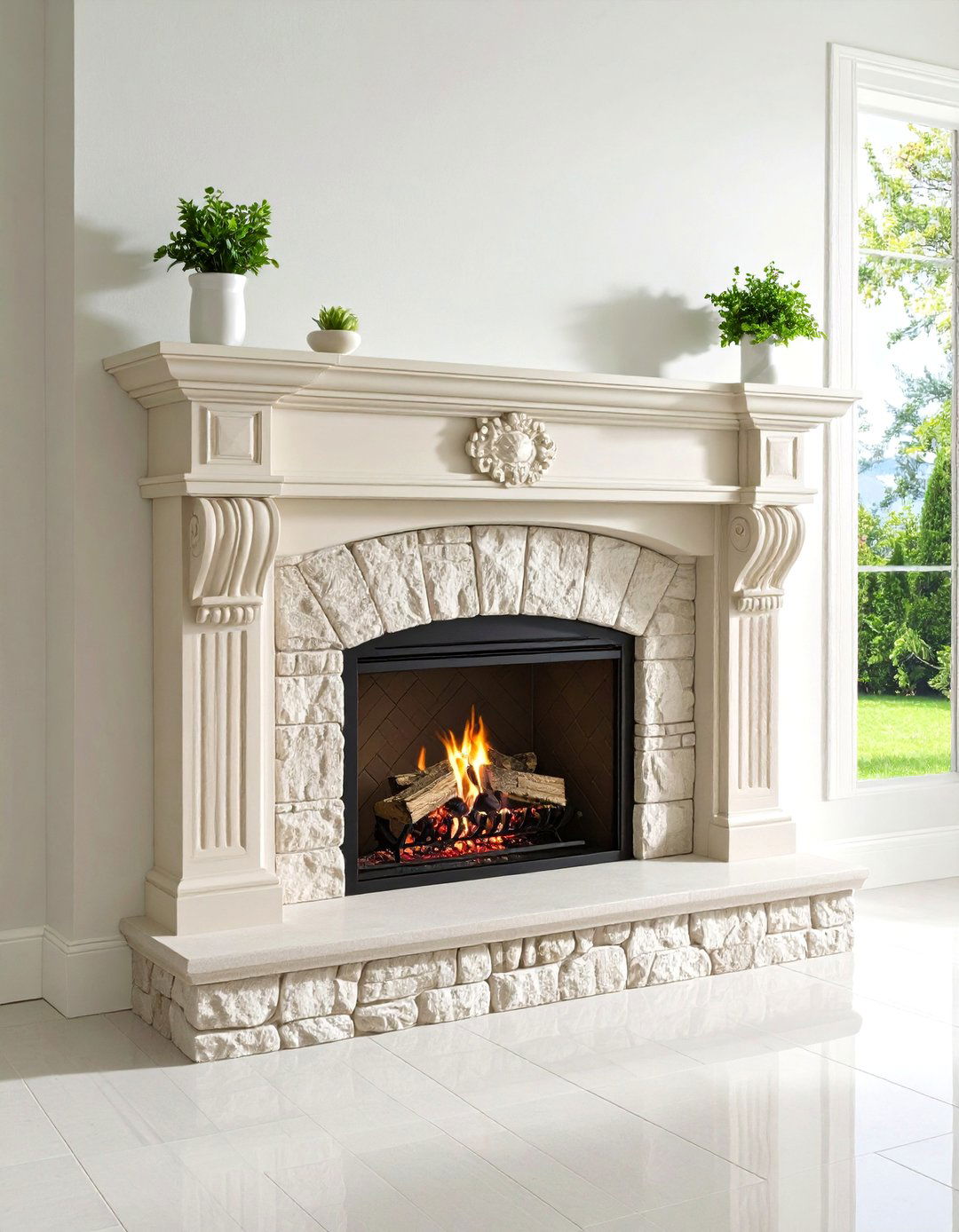 Textured Stucco and Stone Combo Fireplace - 20 Stucco Fireplace Ideas