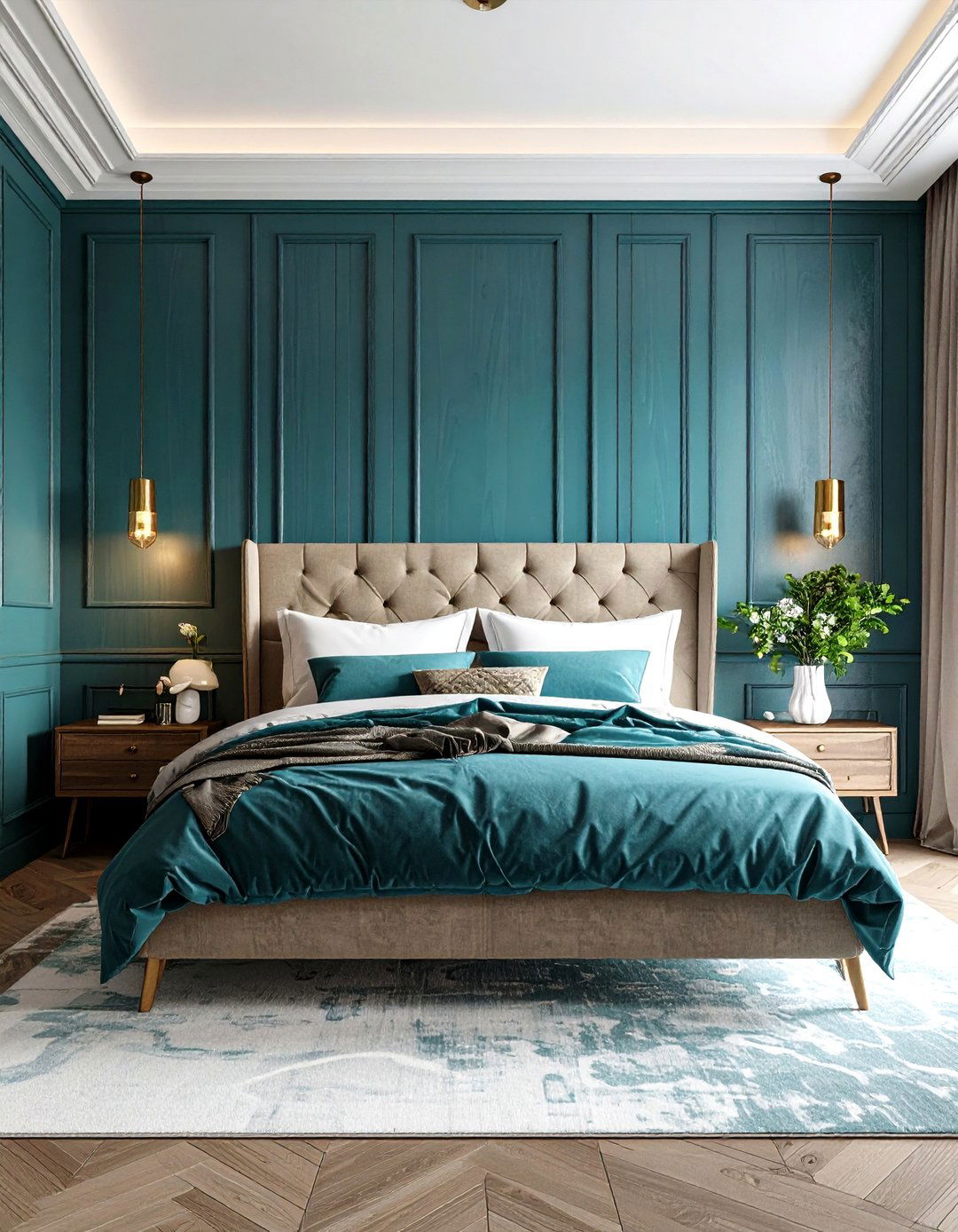 Textured Teal Bedroom Wall Features - 20 Teal Bedroom Ideas