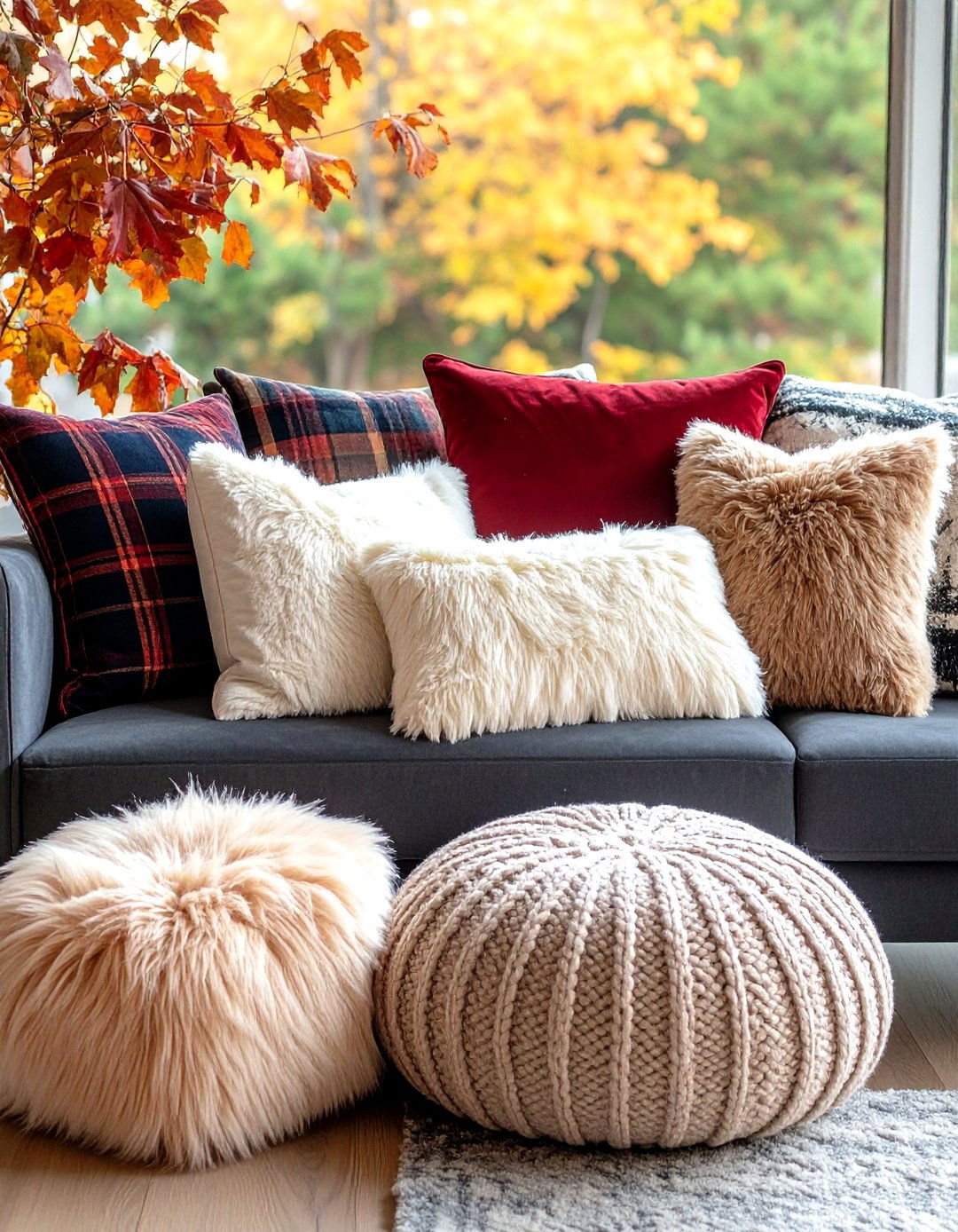 Textured Throw Pillow Combinations for Fall Comfort - 20 Fall Living Room Ideas