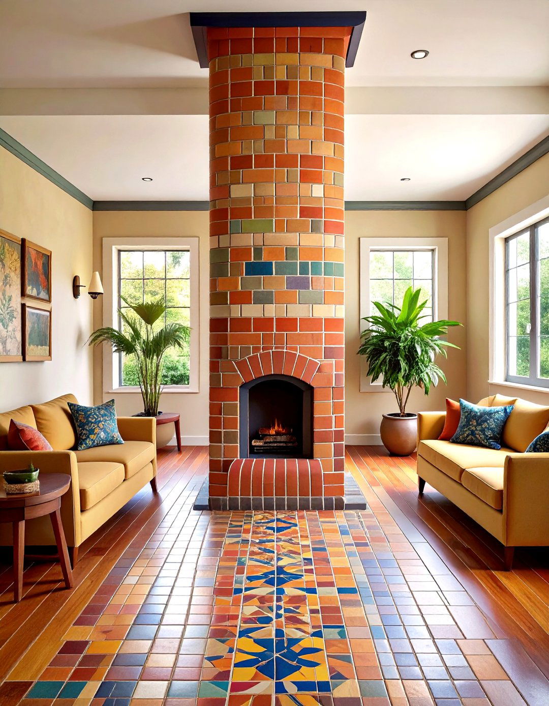 Textured Tile Tower Fireplace - 20 Floor to Ceiling Fireplace Ideas