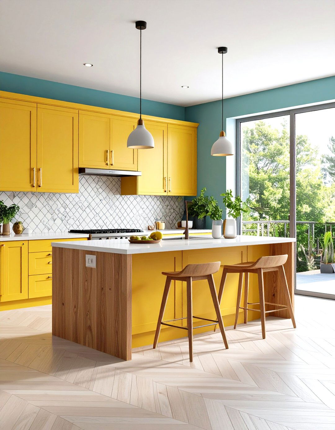 Textured Tile Transitional Kitchen with Pattern Play - 20 Transitional Kitchen Ideas