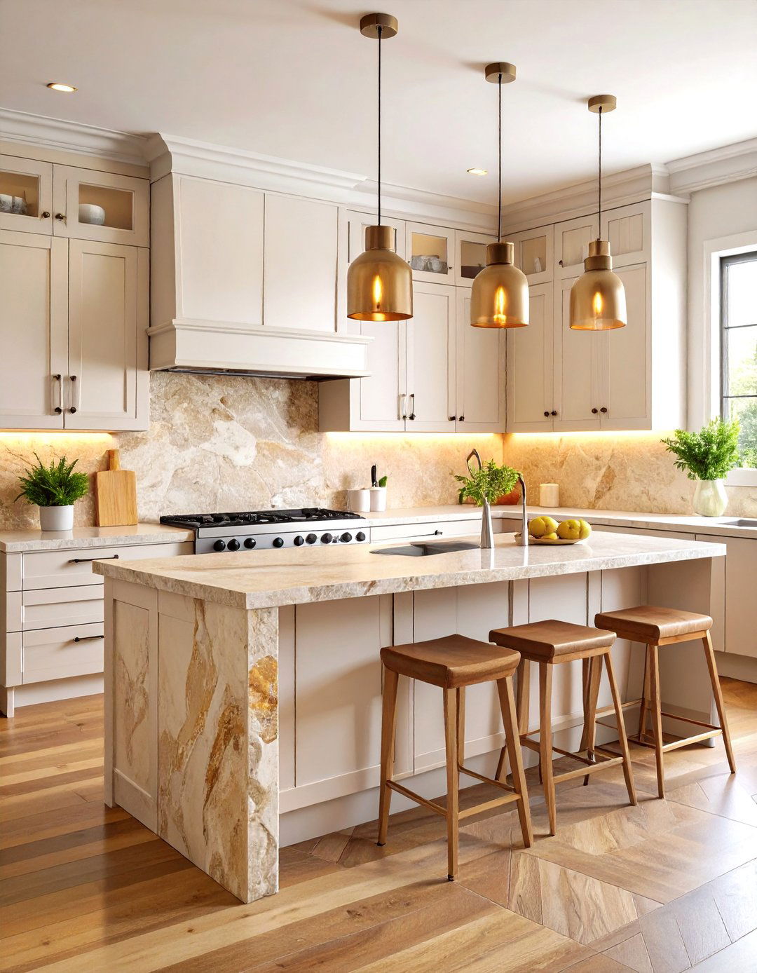 Textured Travertine Kitchen Backsplash with Natural Edges - 20 Kitchen Backsplash Ideas