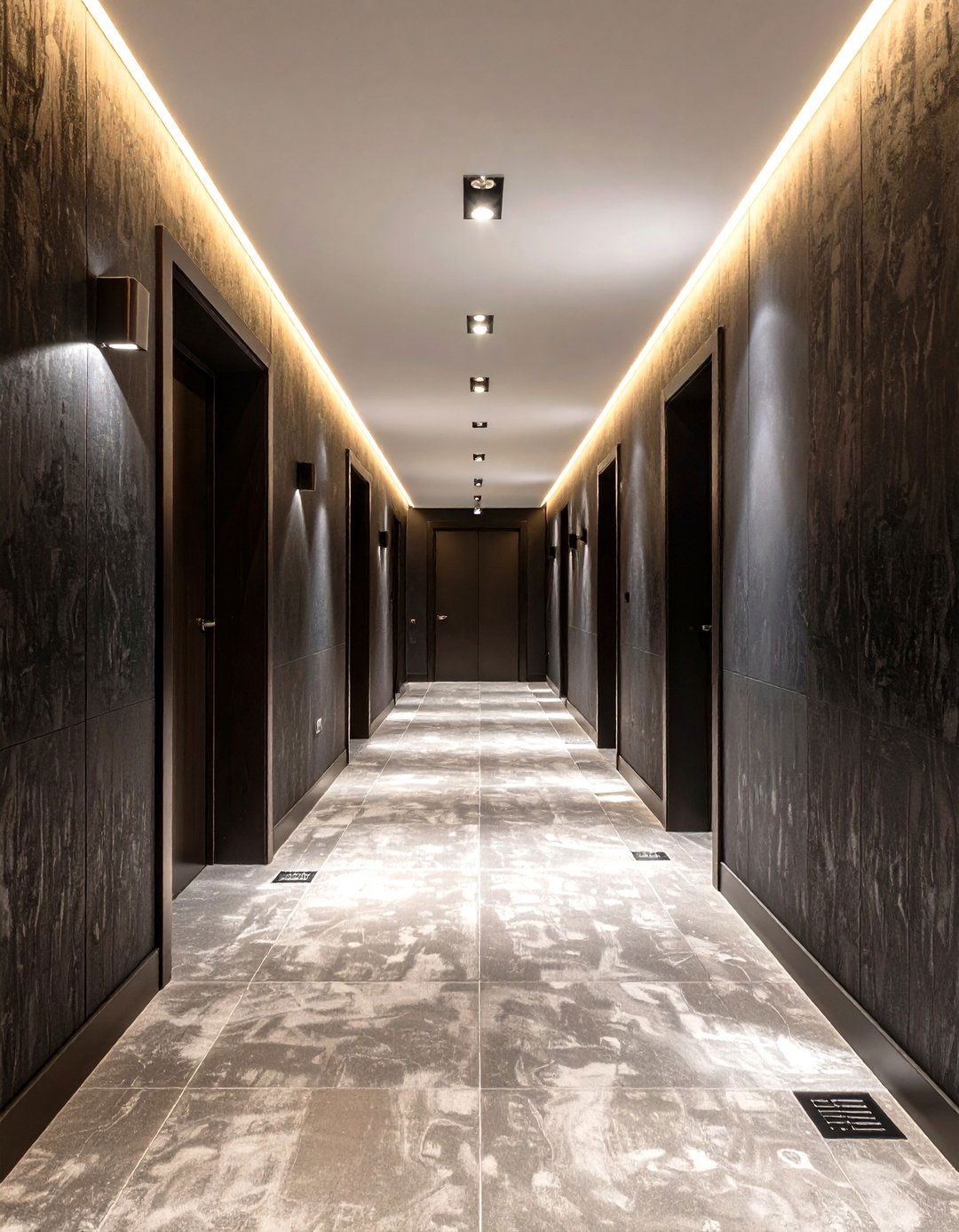 Textured Wallpaper Accent - 20 Dark Hallway Ideas