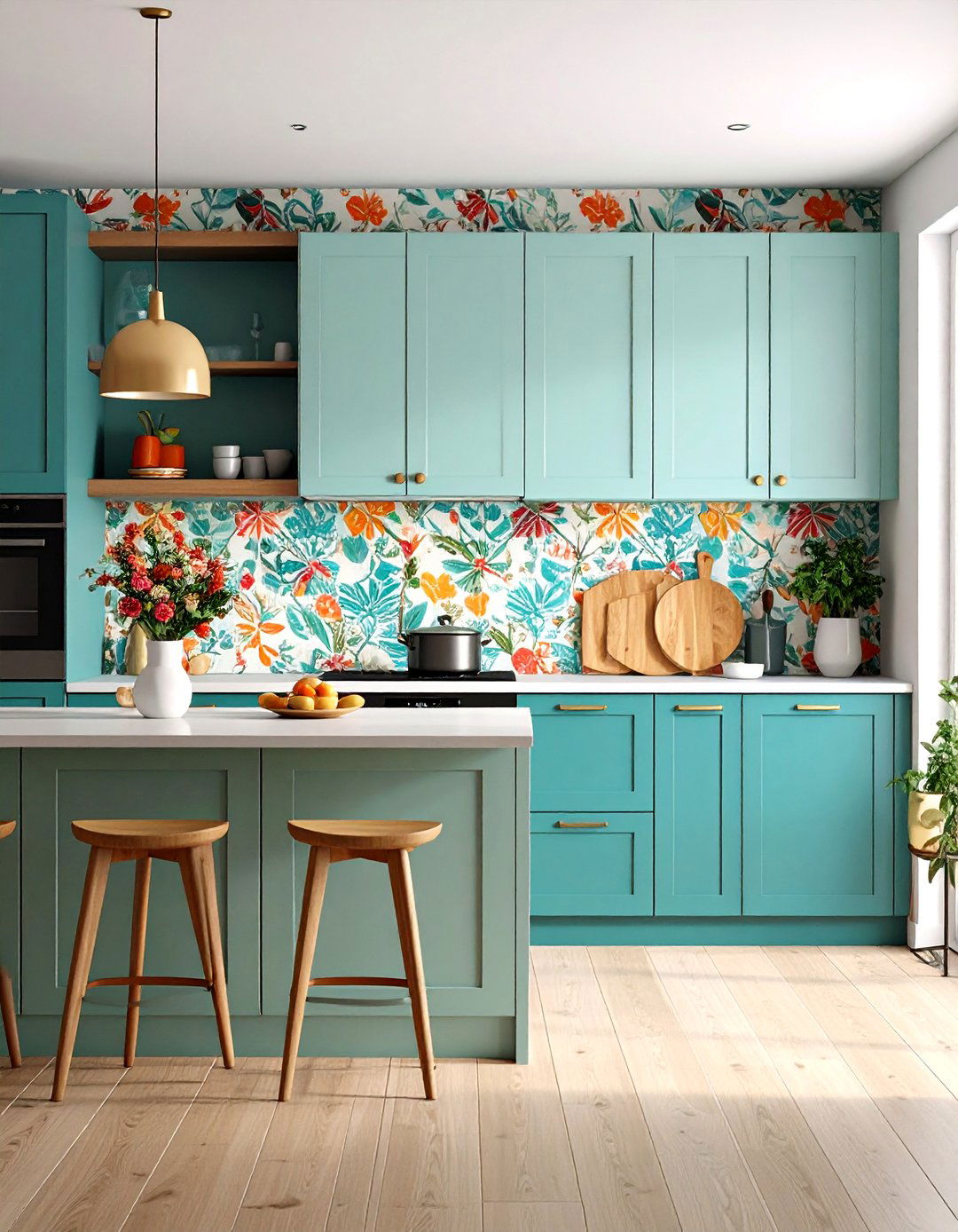 Textured Wallpaper Kitchen Accent Wall with Bold Patterns - 20 Kitchen Accent Wall Ideas