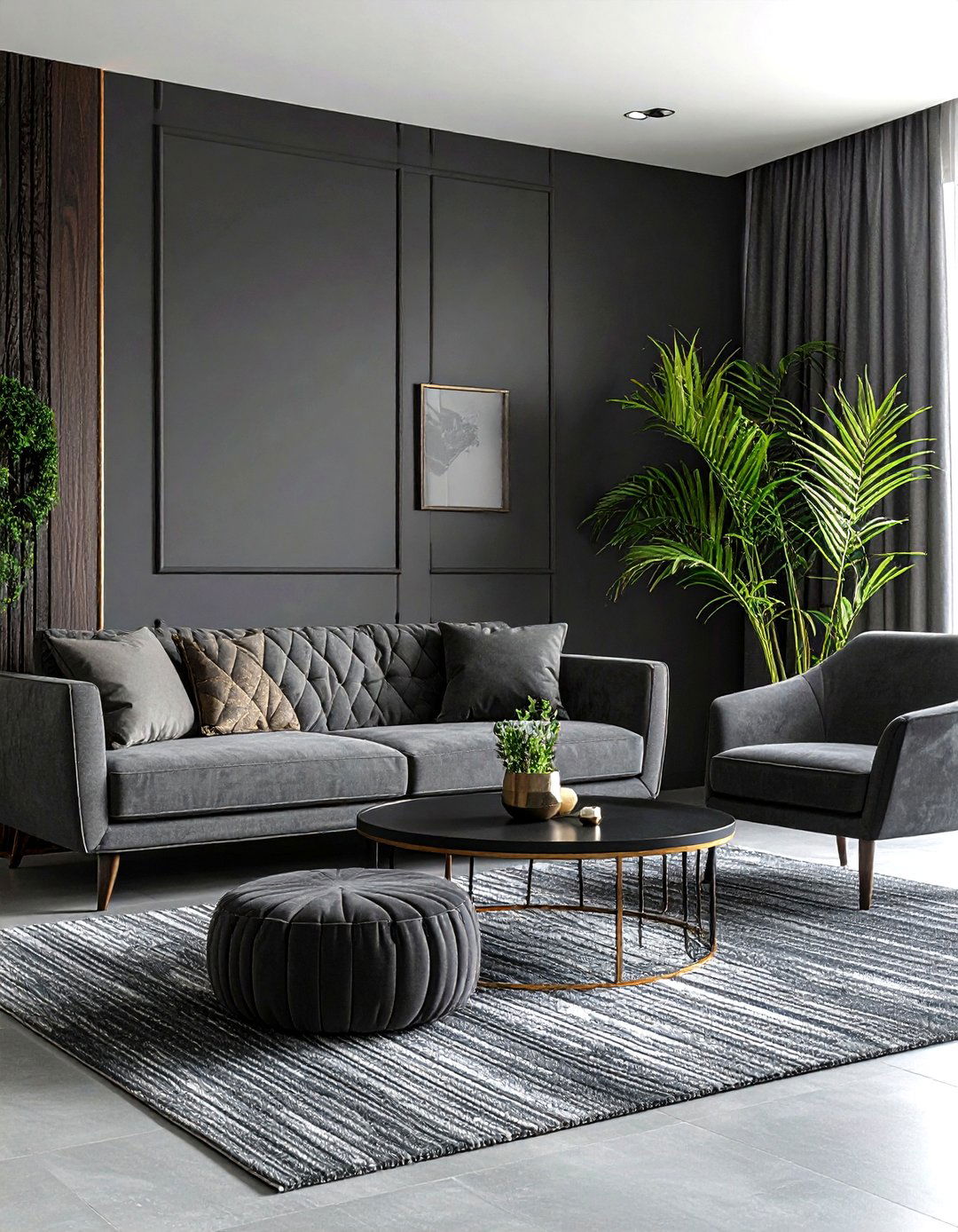 Textured Wallpaper for Subtle Drama - 20 Grey Living Room With Dark Wood Floors