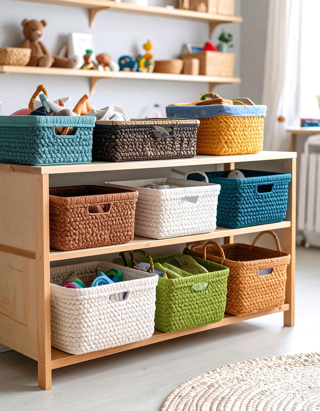 Textured Woven Storage Baskets - 20 Boho Nursery Ideas