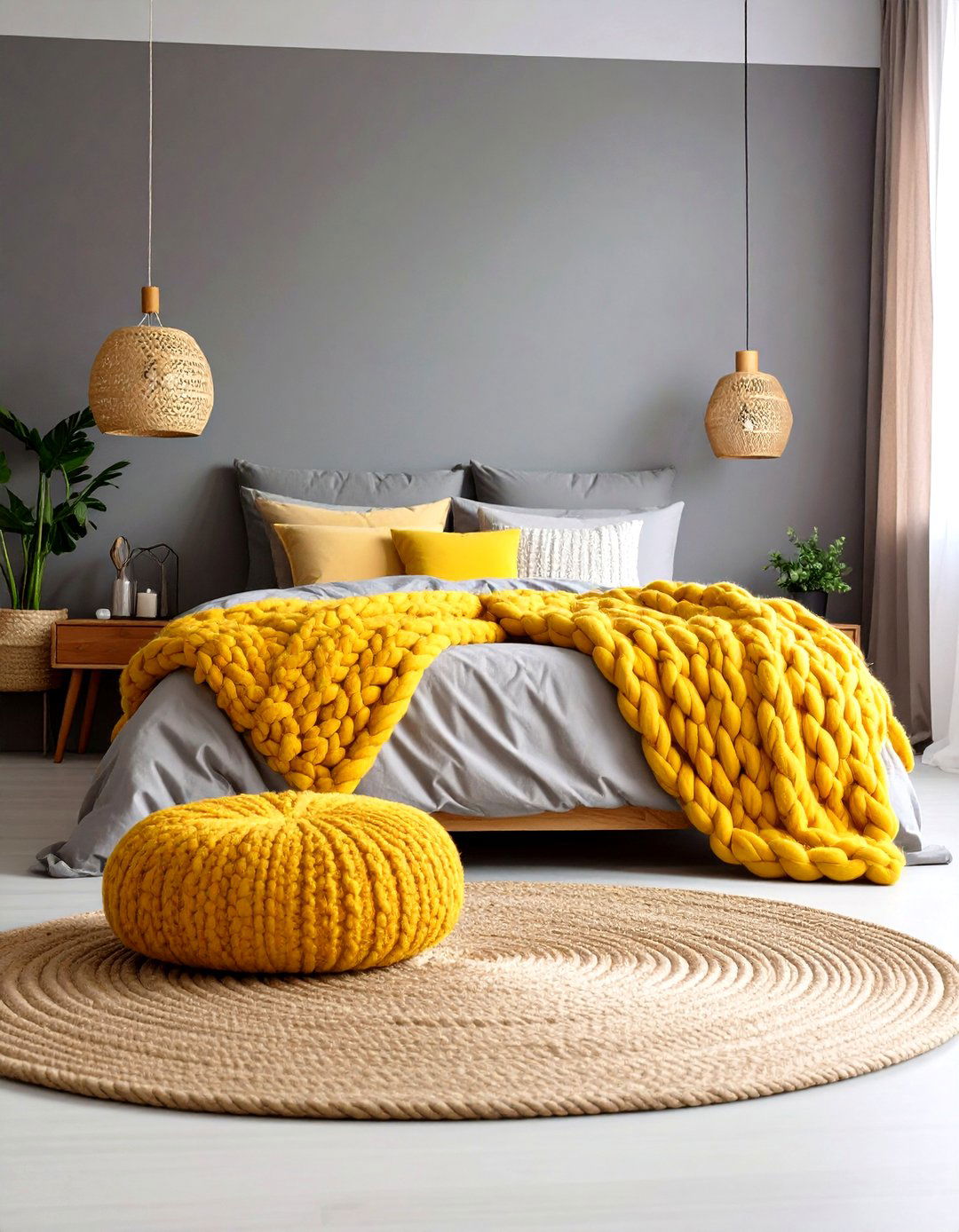 Textured Yellow and Grey Bedroom Layering - 20 Yellow and Grey Bedroom Ideas