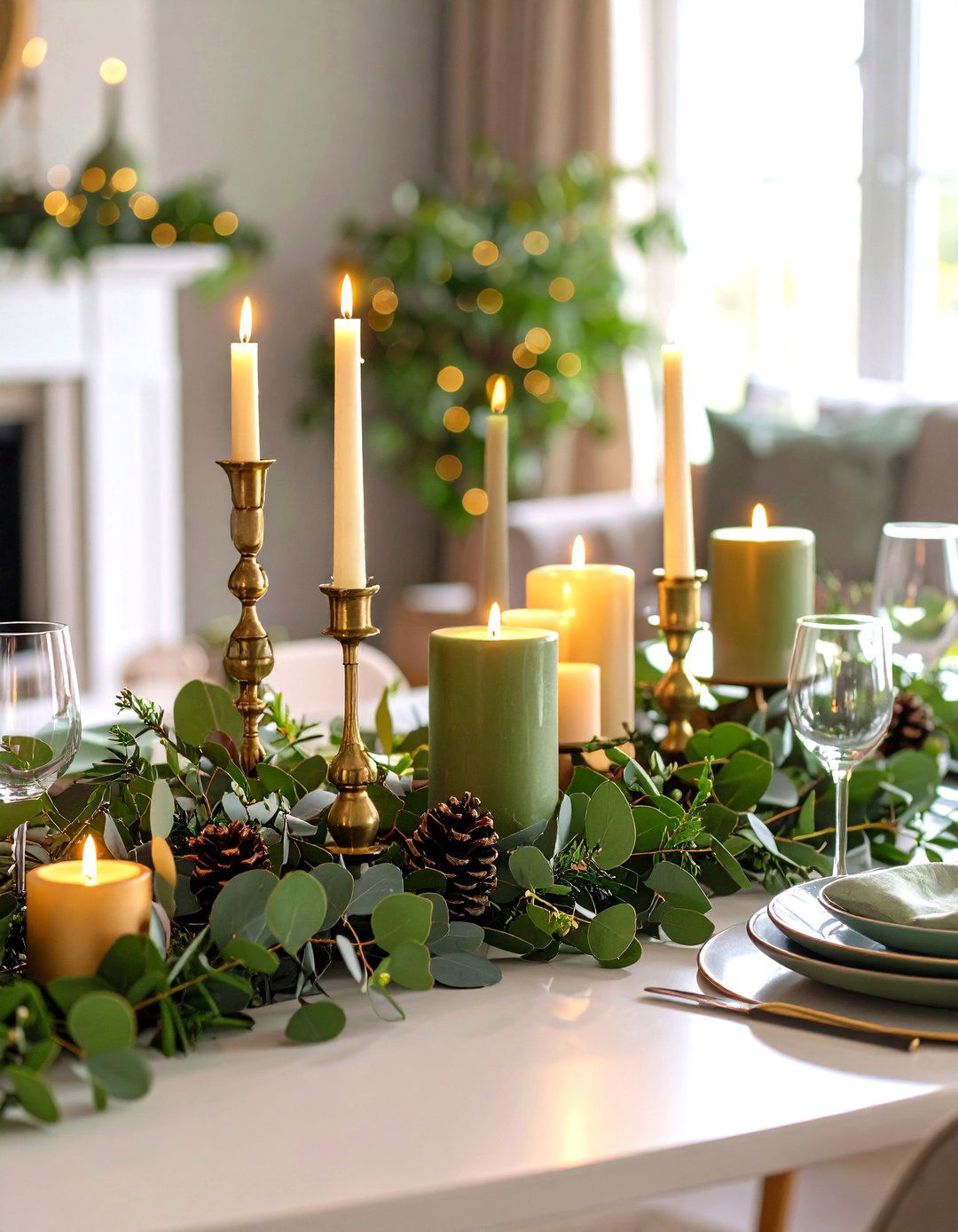 Thanksgiving Mantel Decor with Greenery - 20 Thanksgiving Decor Ideas