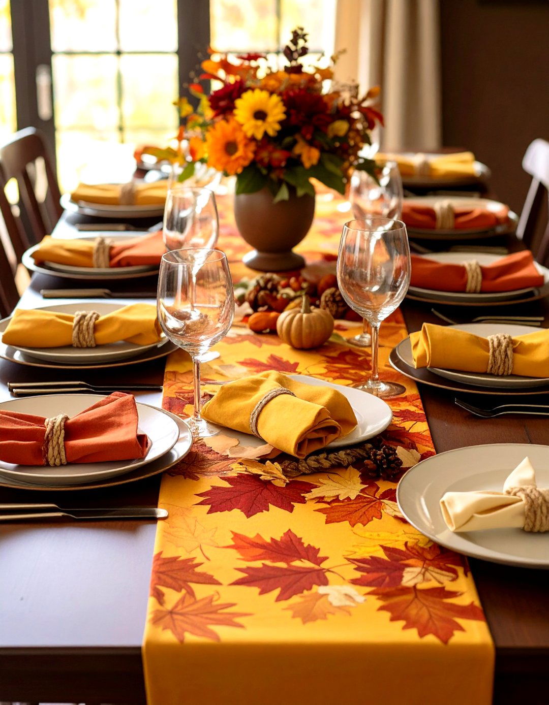 Thanksgiving Themed Table Runner and Linens - 20 Thanksgiving Decoration Ideas