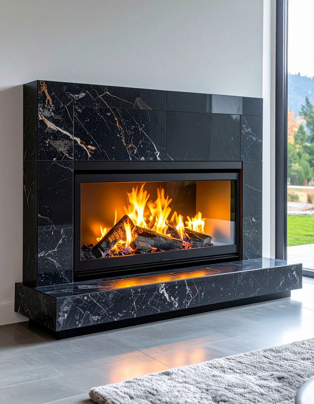 Thin Panel Black Stone Suits Compact Electric Inserts - 20 Black Stone Fireplace Ideas