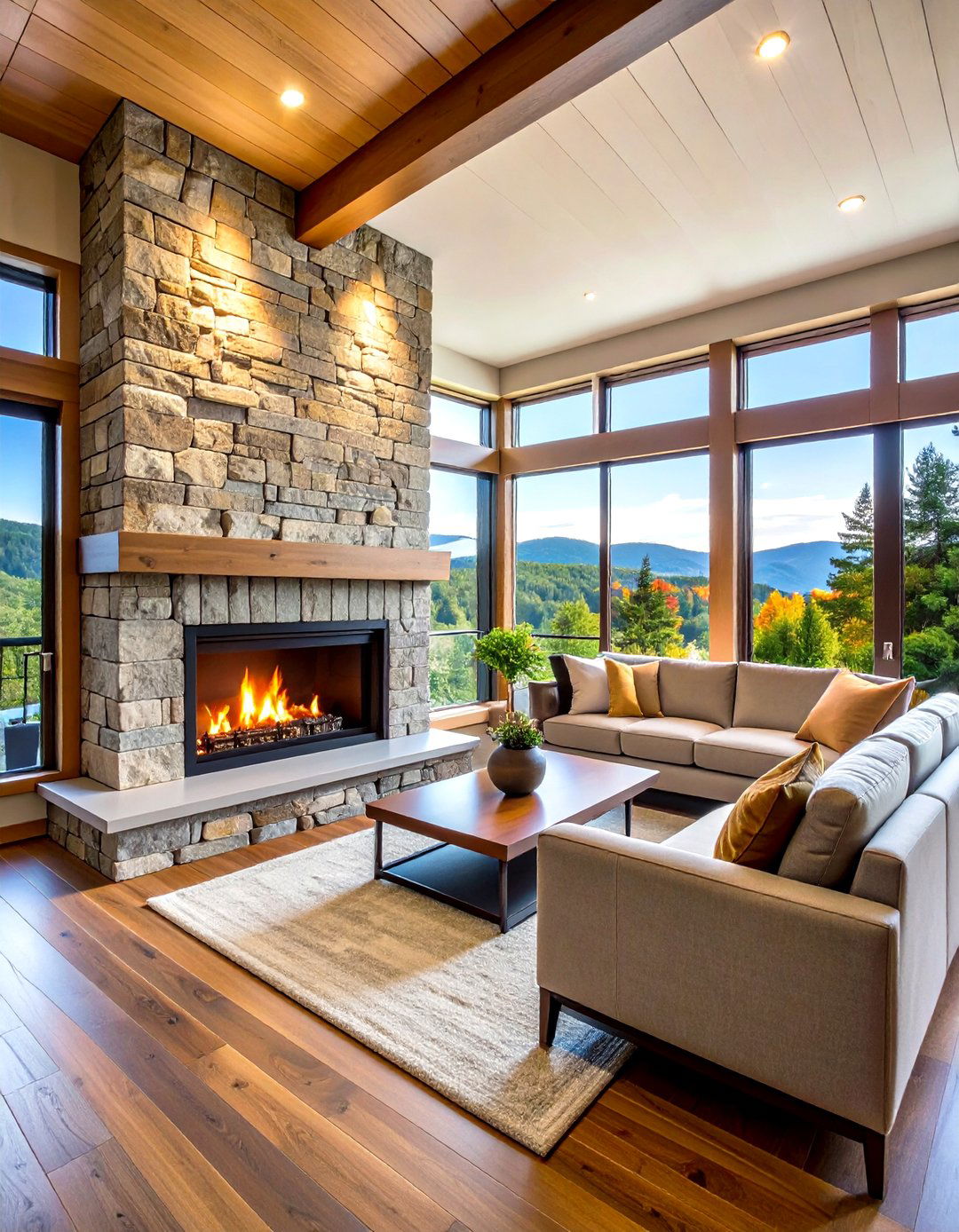 Thin Stone Veneer Budget Saver - 20 Floor-to-Ceiling Stone Fireplace Ideas