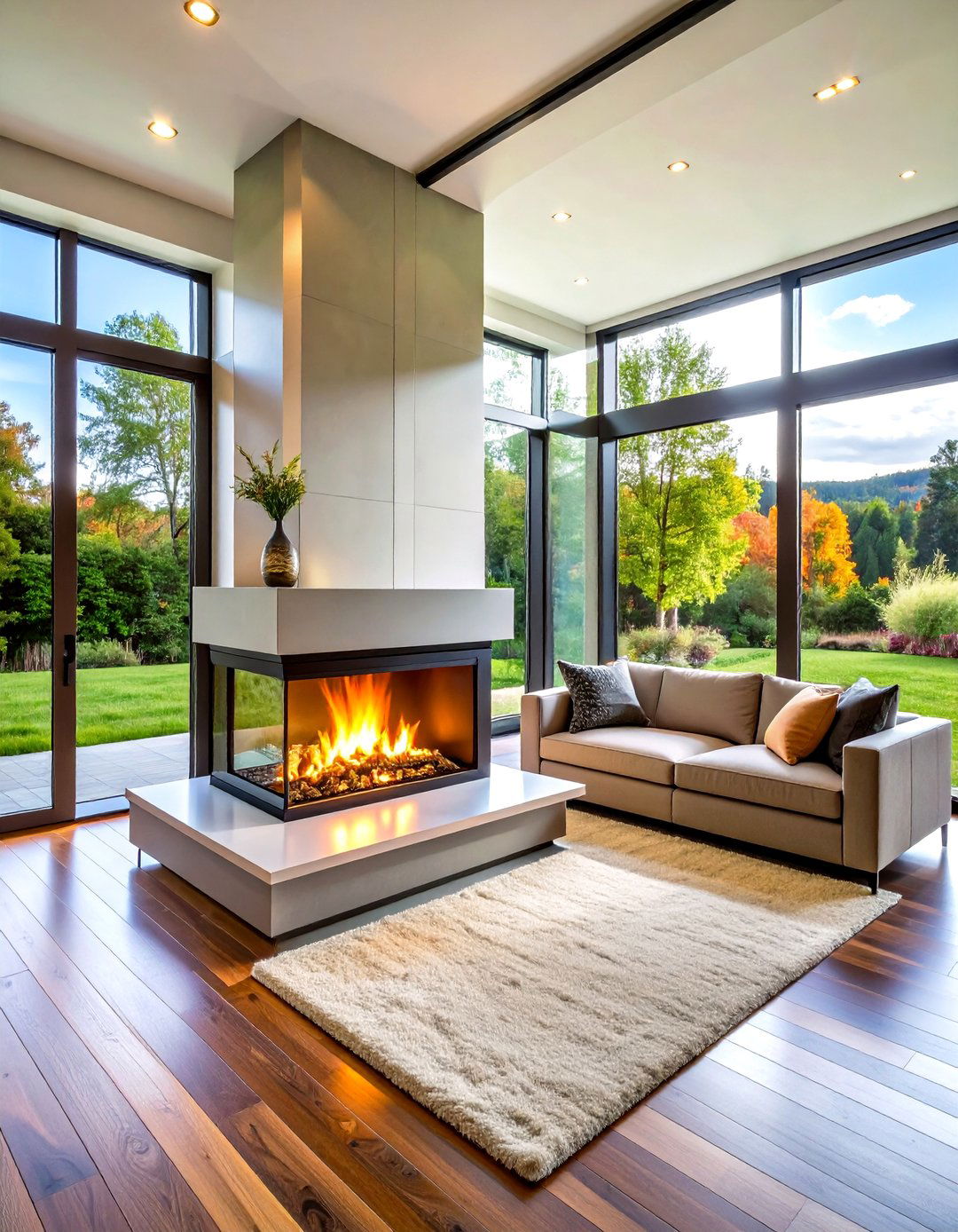 Three Sided Corner Fireplace for Maximum Visibility - 20 Corner Fireplace Ideas