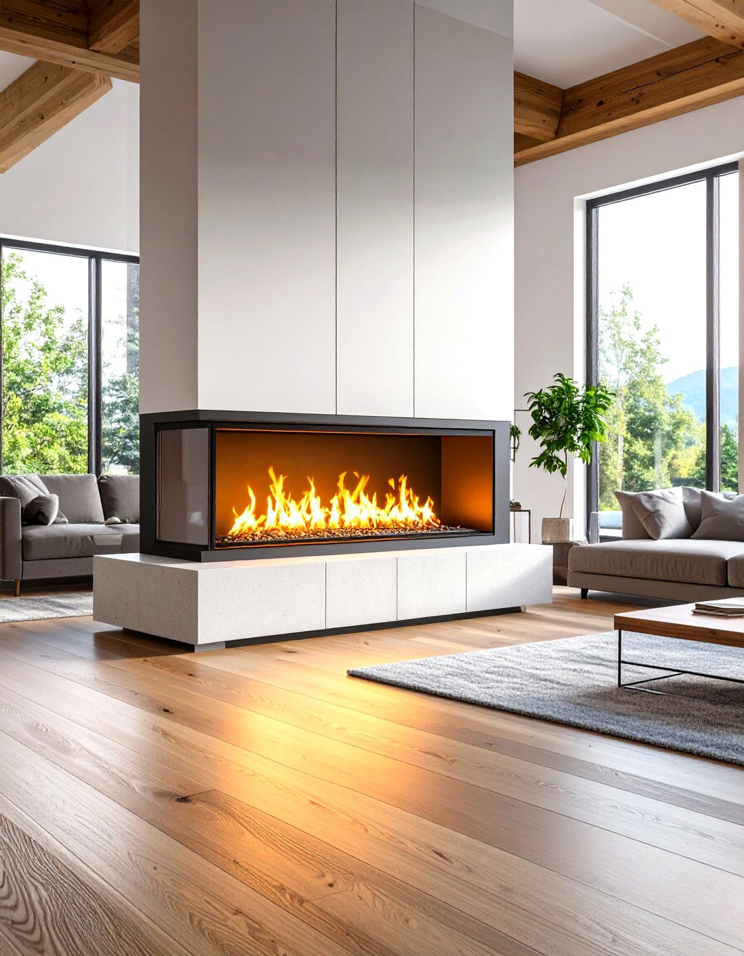 Three Sided Electric Fireplace as a Room Divider - 20 Electric Fireplace Ideas