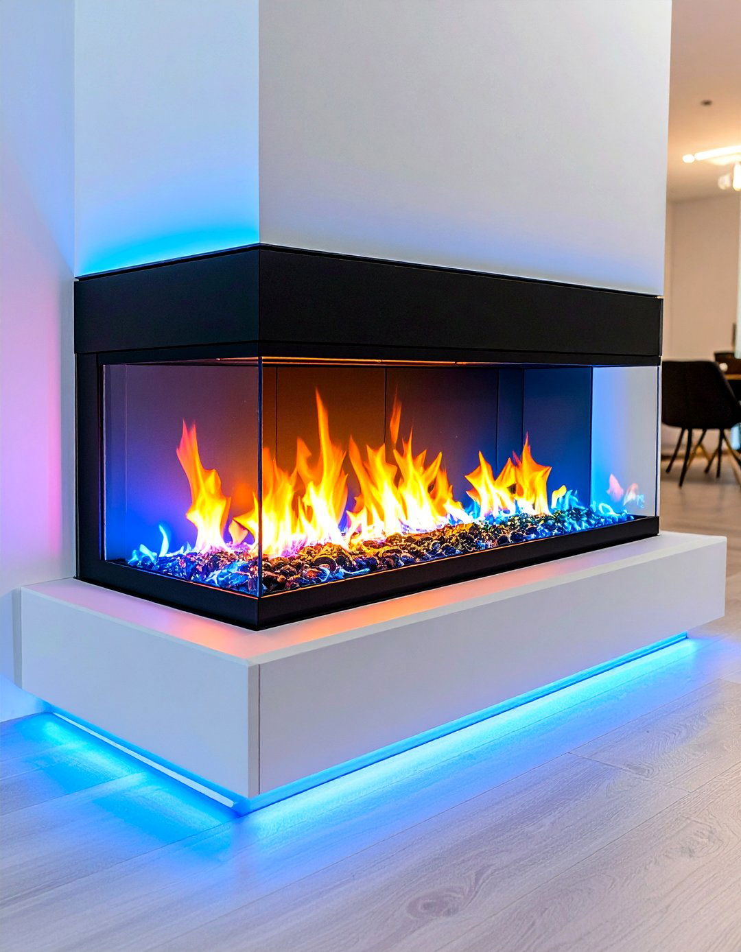 Three Sided Fireplace with Color Changing LED Technology - 20 3 Sided Fireplace Ideas