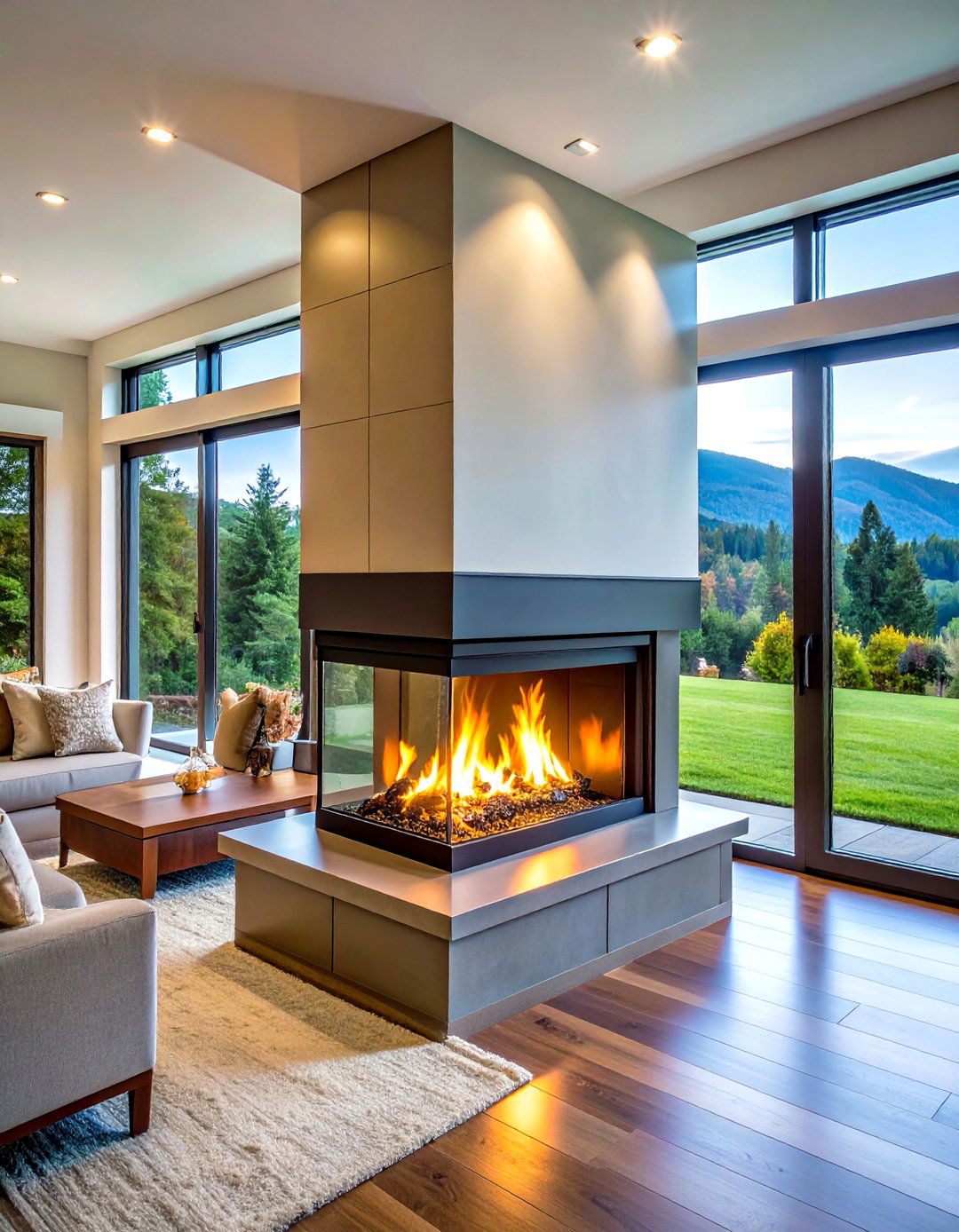 Three Sided Fireplace with Multi Fuel Flexibility - 20 3 Sided Fireplace Ideas