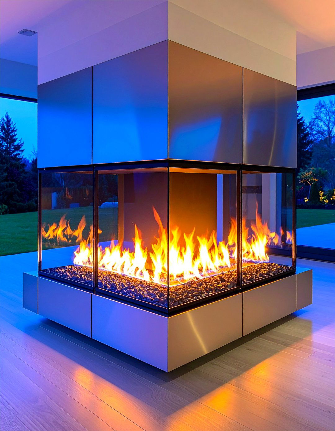 Three Sided Fireplace with Smart Glass Technology - 20 3 Sided Fireplace Ideas